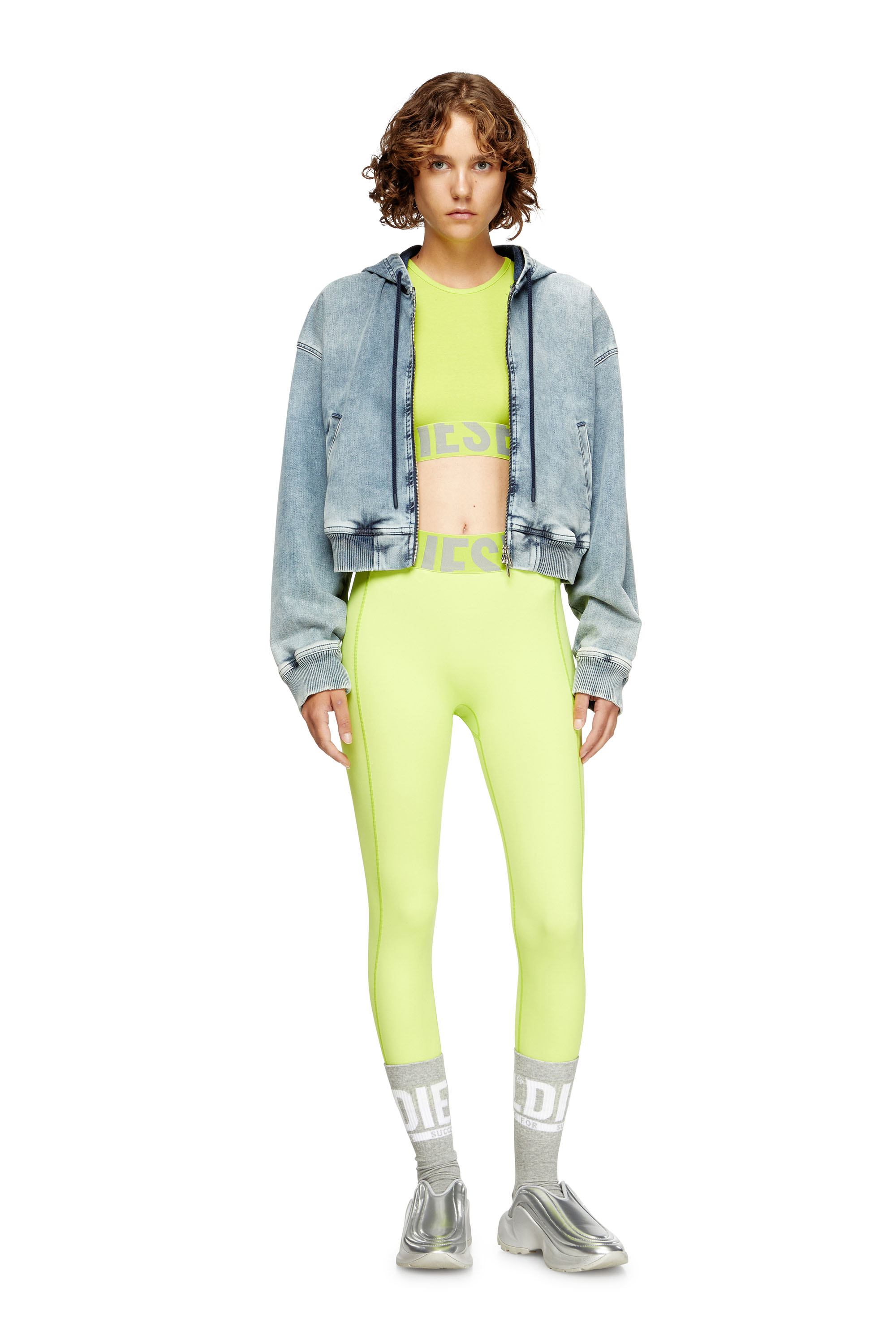 Diesel - ADA-D-POP, Woman's Cropped tank top with cut-off logo in Green Fluo - 4