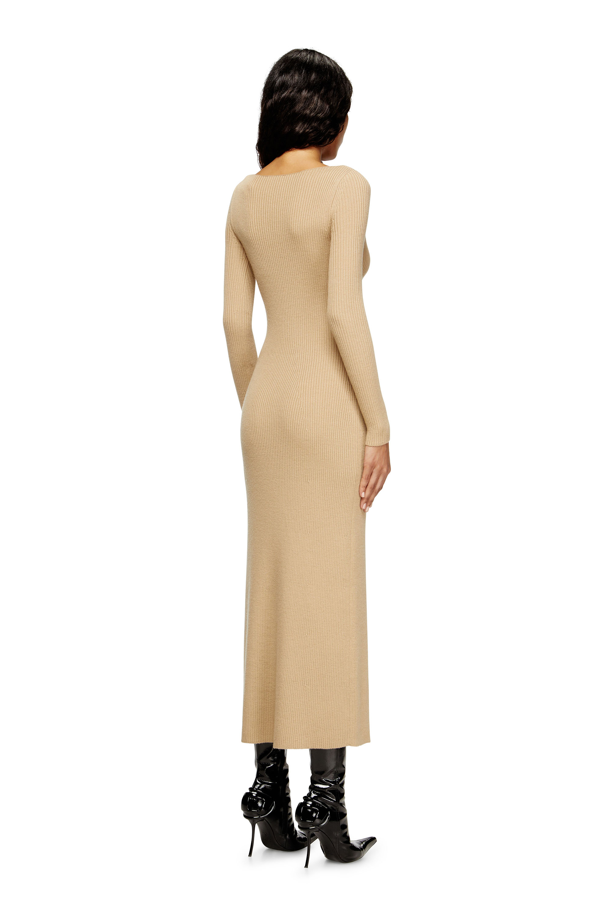 Diesel - M-OLONI, Damen Midikleid aus Wolle mit Intarsienmuster in Hellbraun - 4