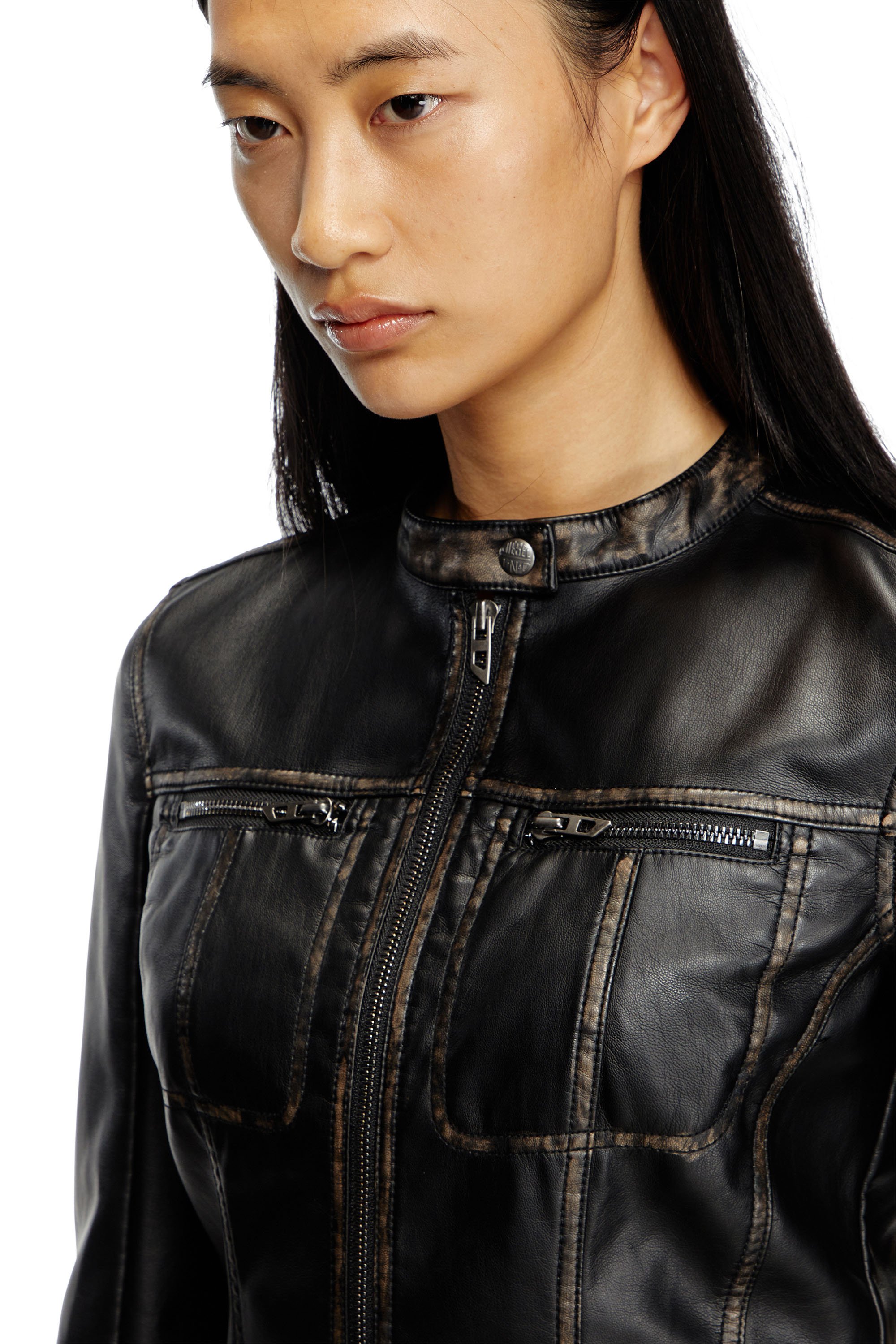 Diesel - G-LOBE, Damen Verkürzte vielgetragene Biker-Jacke in Schwarz - 5