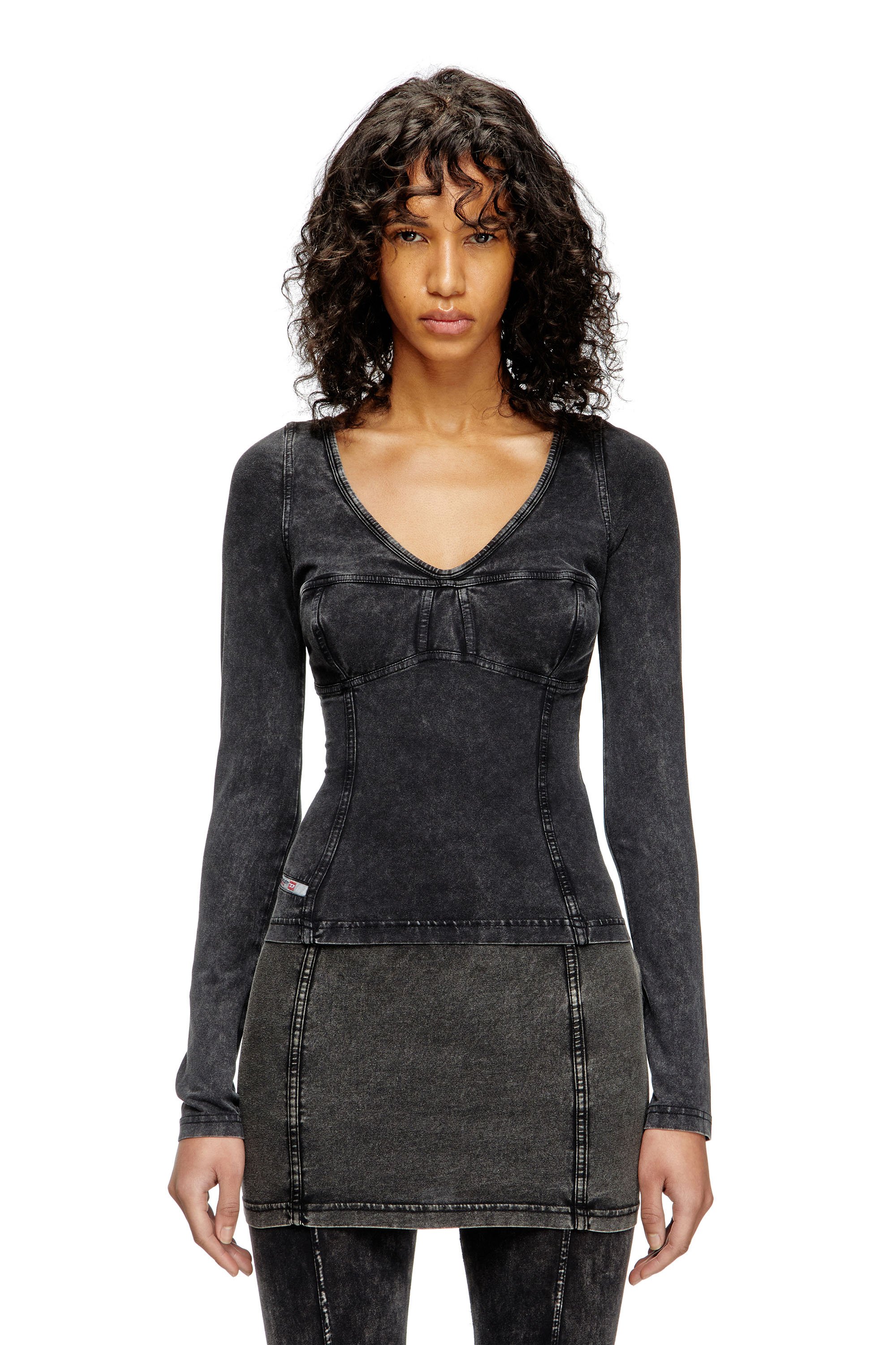 Diesel - T-ELIN, Woman's Long-sleeve top with denim effect in Black - 1