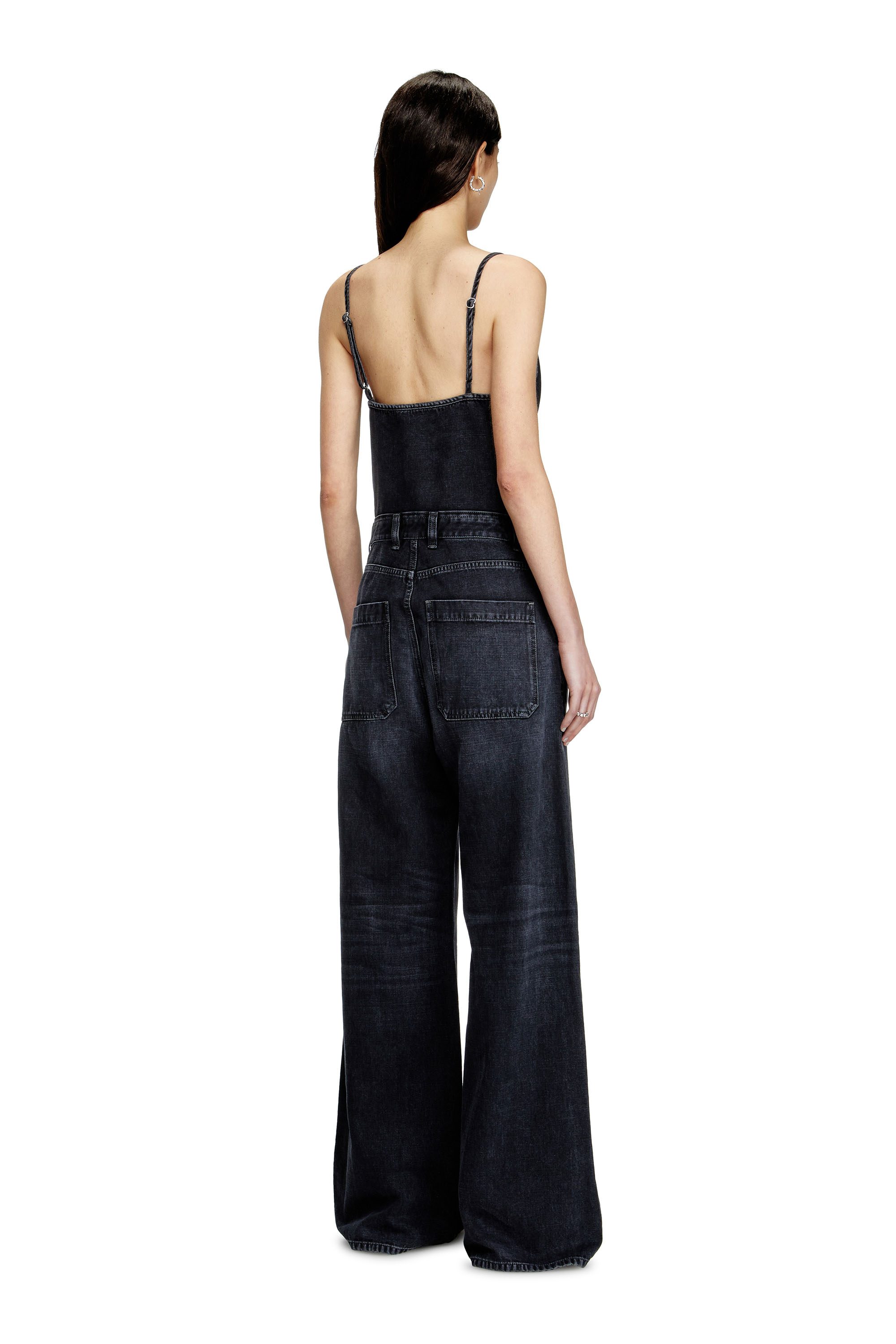 Diesel - DE-VORS, Damen Träger-Jumpsuit aus Denim in Köperbindung in Schwarz/Dunkelgrau - 3