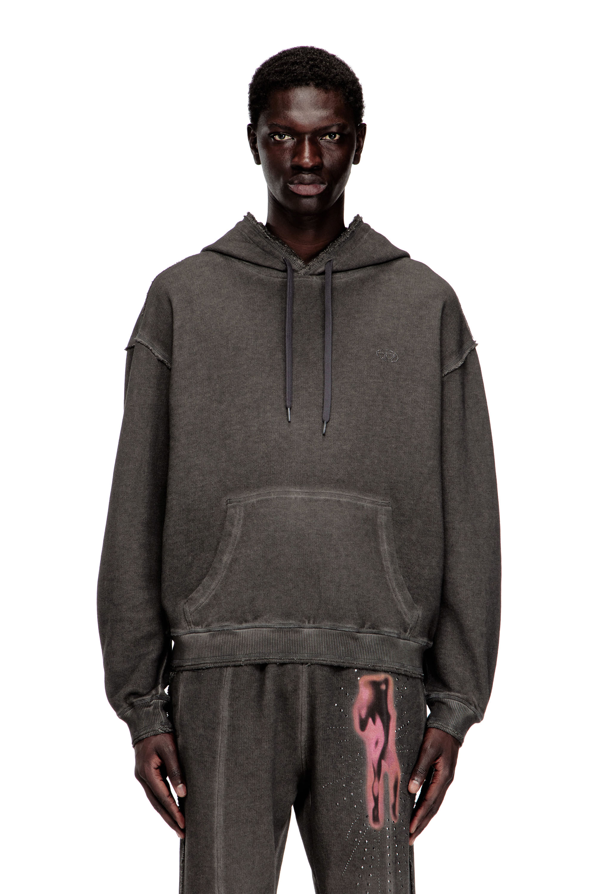 Diesel - S-QUINN-HOOD, Herren Hoodie mit Print und Nieten in Grau - 1
