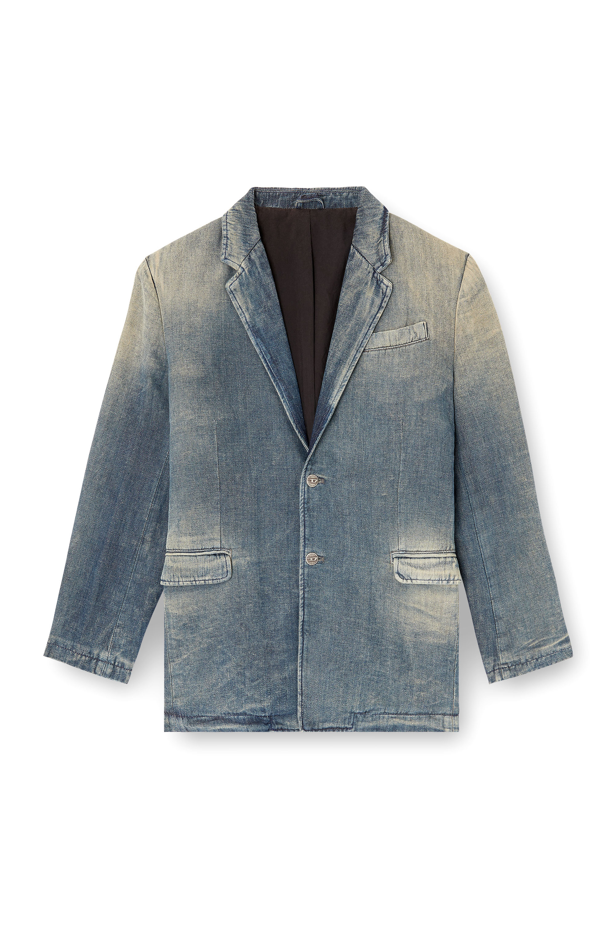 Diesel - D-REGER-D, Unisex Blazer aus schmutzigem Fischgräten-Denim in Grau/Blau - 3