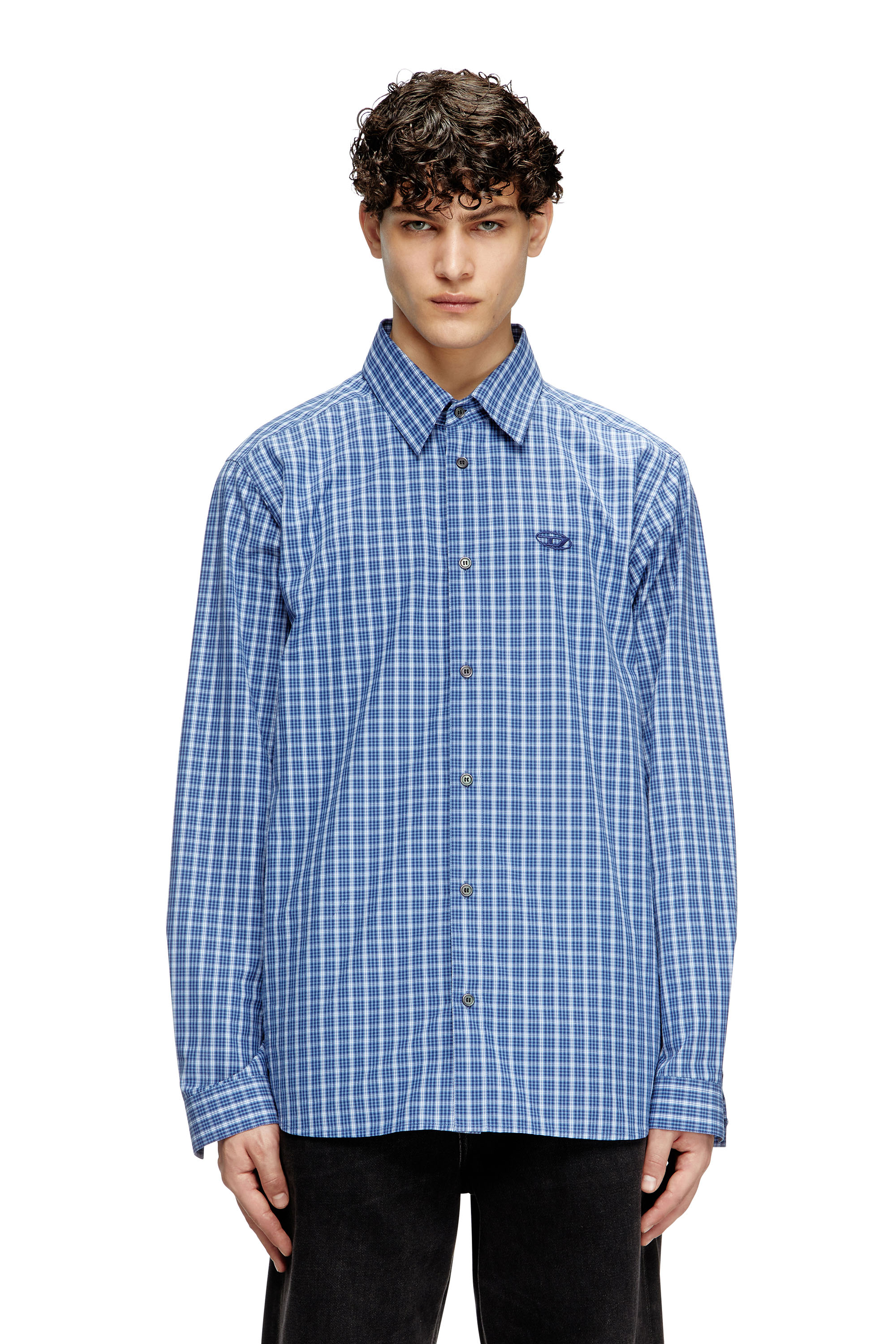 Diesel - S-SIMPLY-DLBV, Herren Karo-Shirt mit Oval D-Stickerei in Blau/Weiss - 3