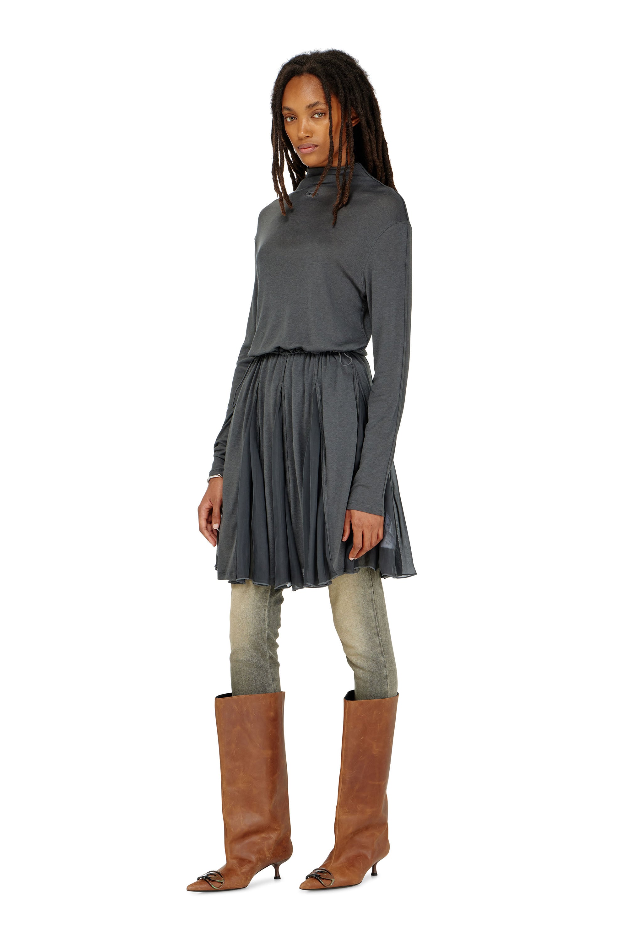 Diesel - D-REI, Damen Rollkragen-Minikleid aus Jersey und Chiffon in null - 2