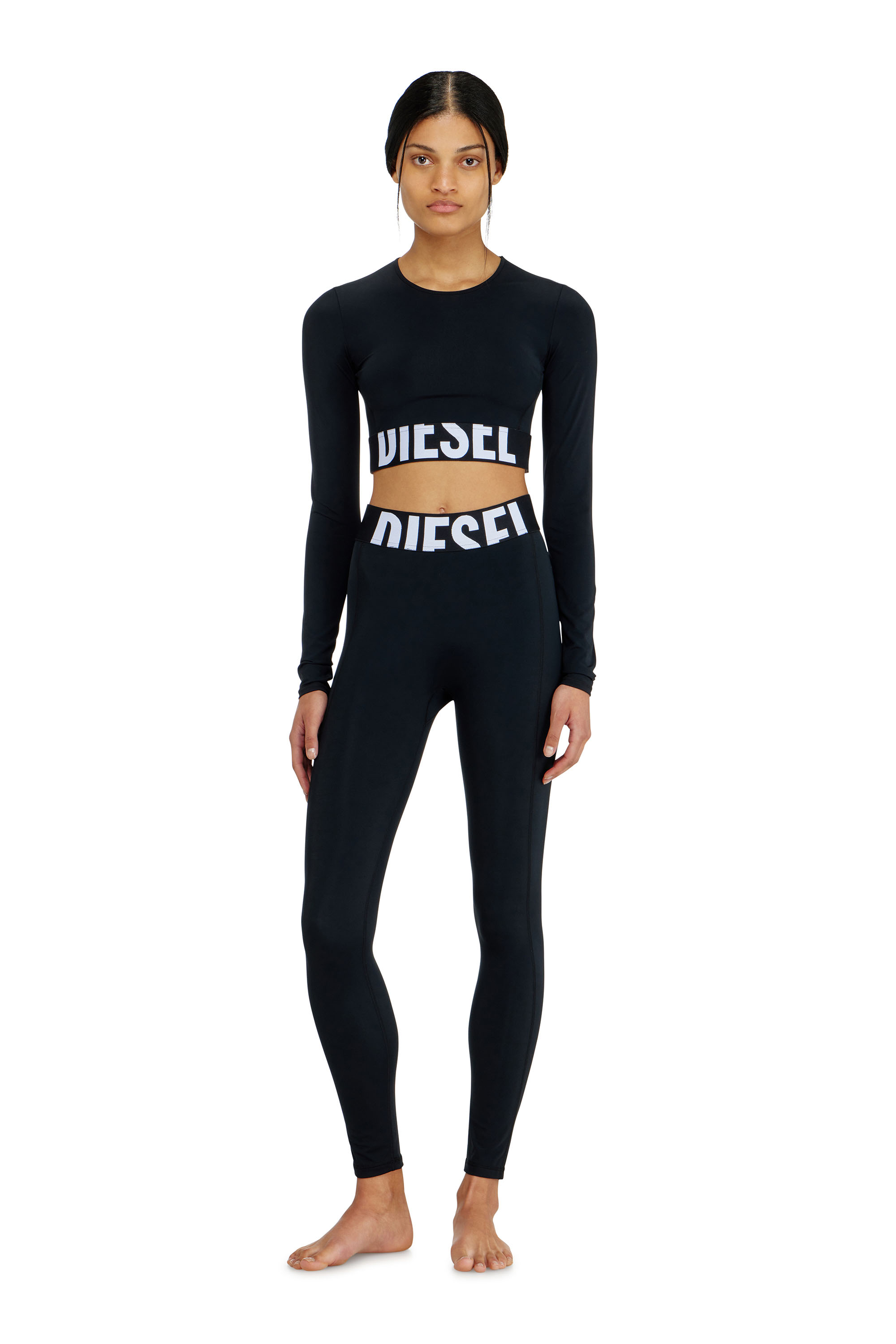 Diesel - ADELINE-D-POP, Damen Leggings aus Mikrofaser mit Cut-off-Logo in Schwarz - 1