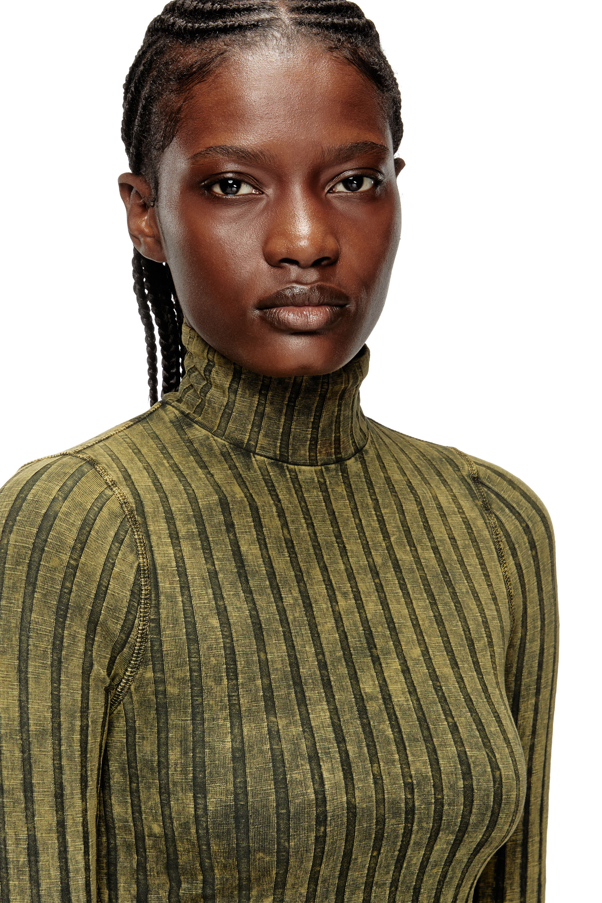 T-CLAWA, Grün Diesel - T-CLAWA, Damen Pullover aus behandeltem Jersey mit breitem Rippenstrick in Grün - 5