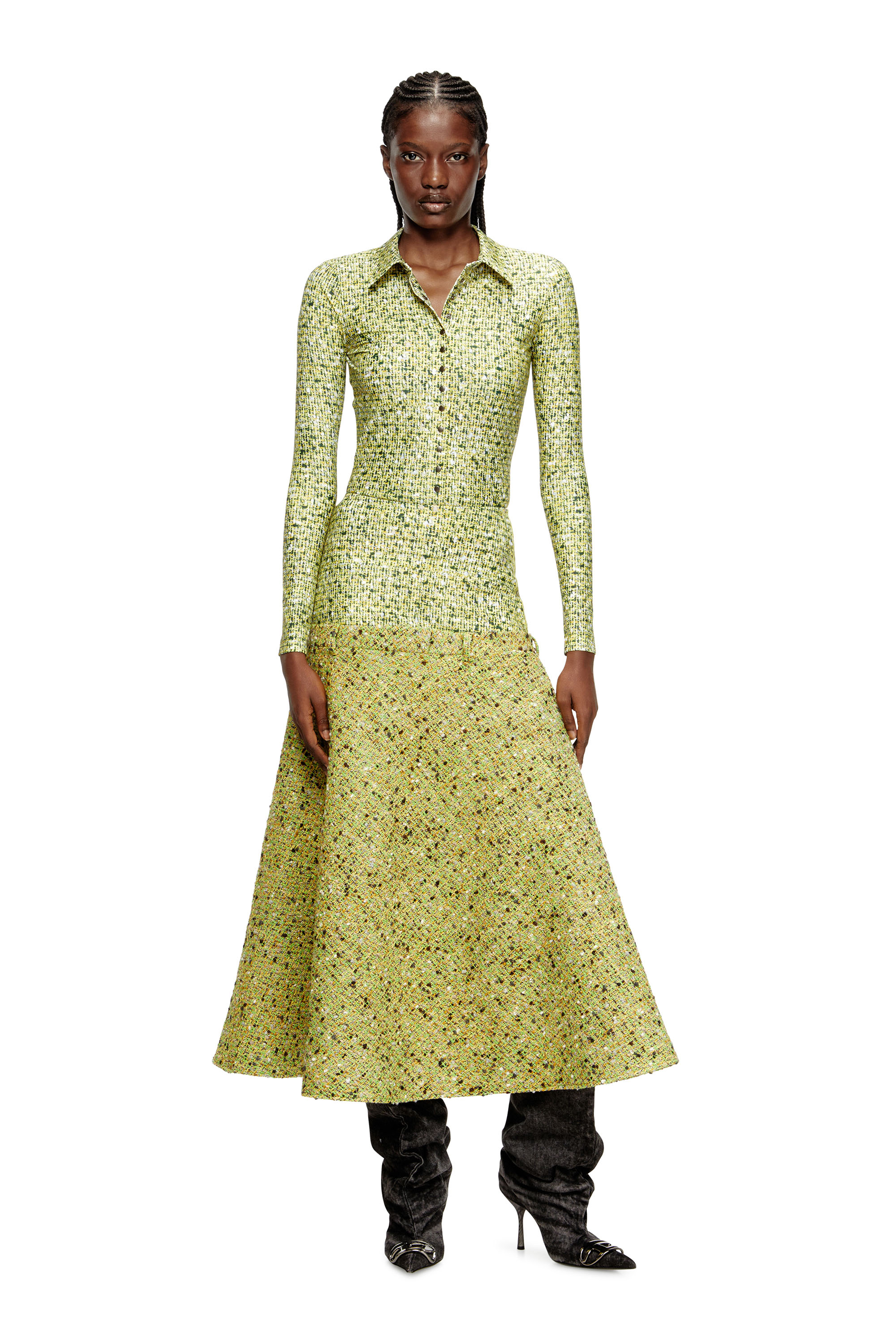 Diesel - C-ELAZ-BC, Damen Hemd aus Stretch-Material mit Bouclé-Print in Gelb - 1