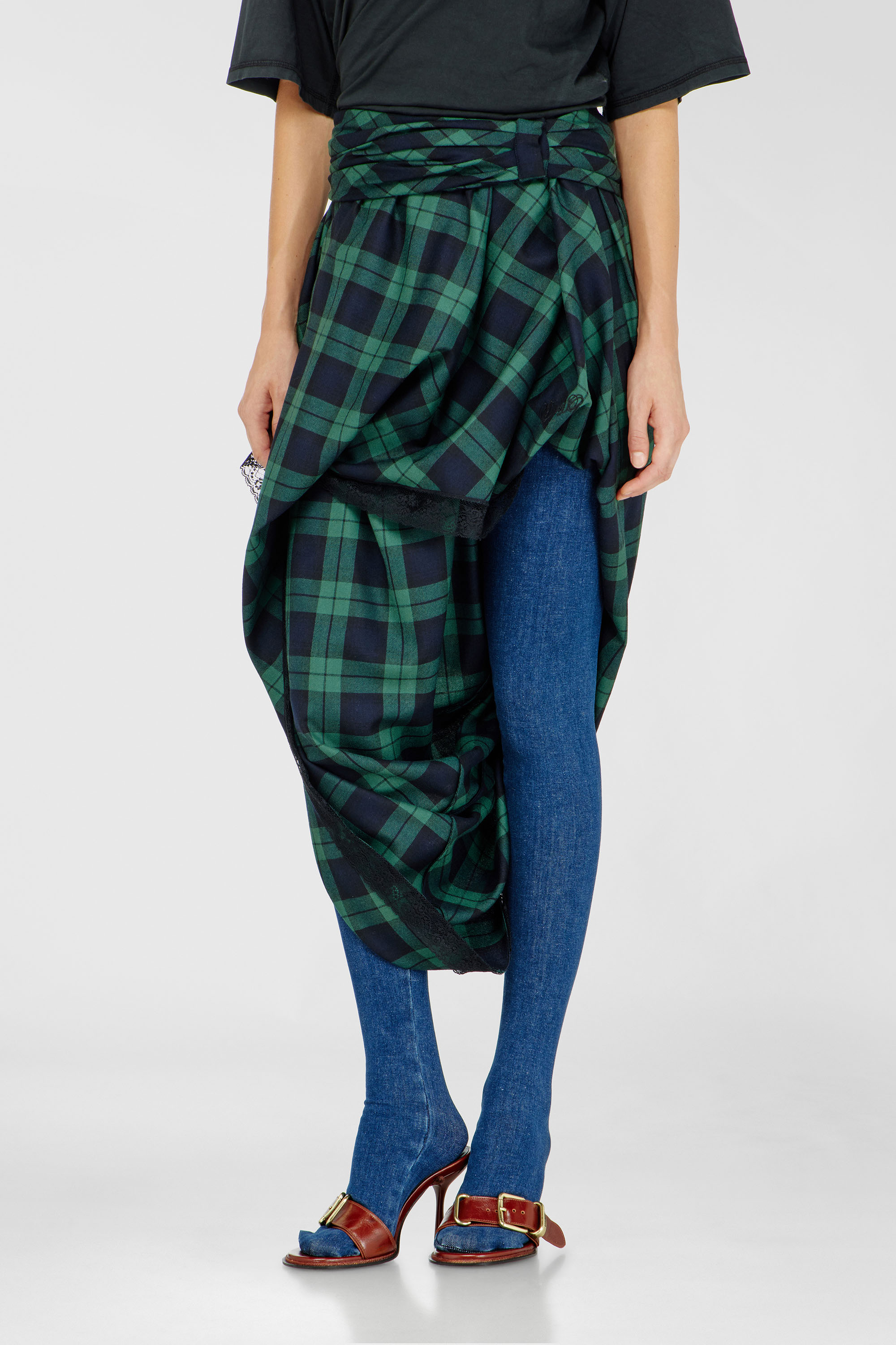 Diesel - O-WINNY, Damen Midilanger Rock im Tartan-Look mit Spitzenbesatz in Gr&uuml;n/Blau - 3