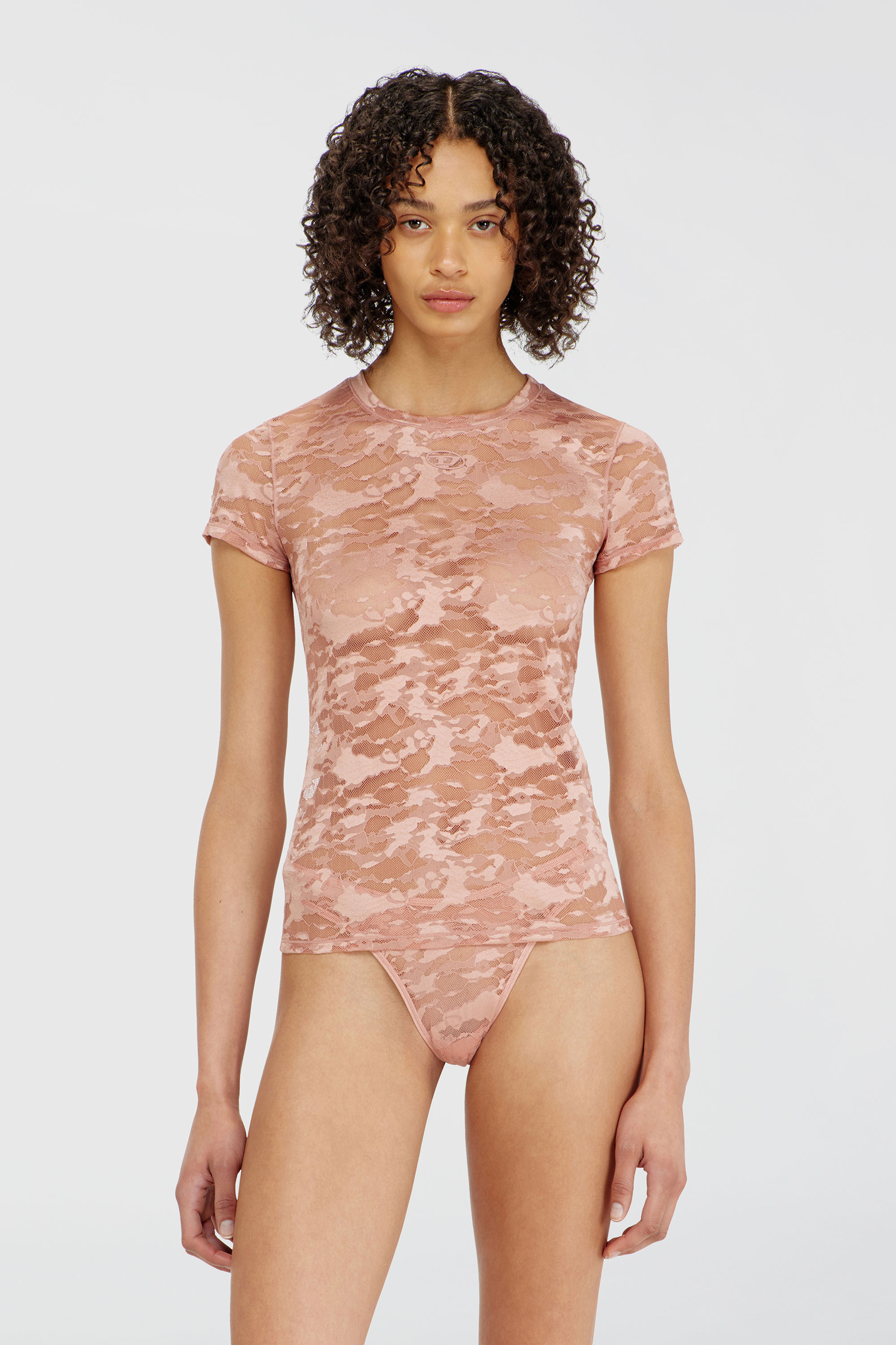 Diesel - KASIA-UTLT, Damen T-Shirt mit Camouflage-Spitze in Fleischfarben - 3