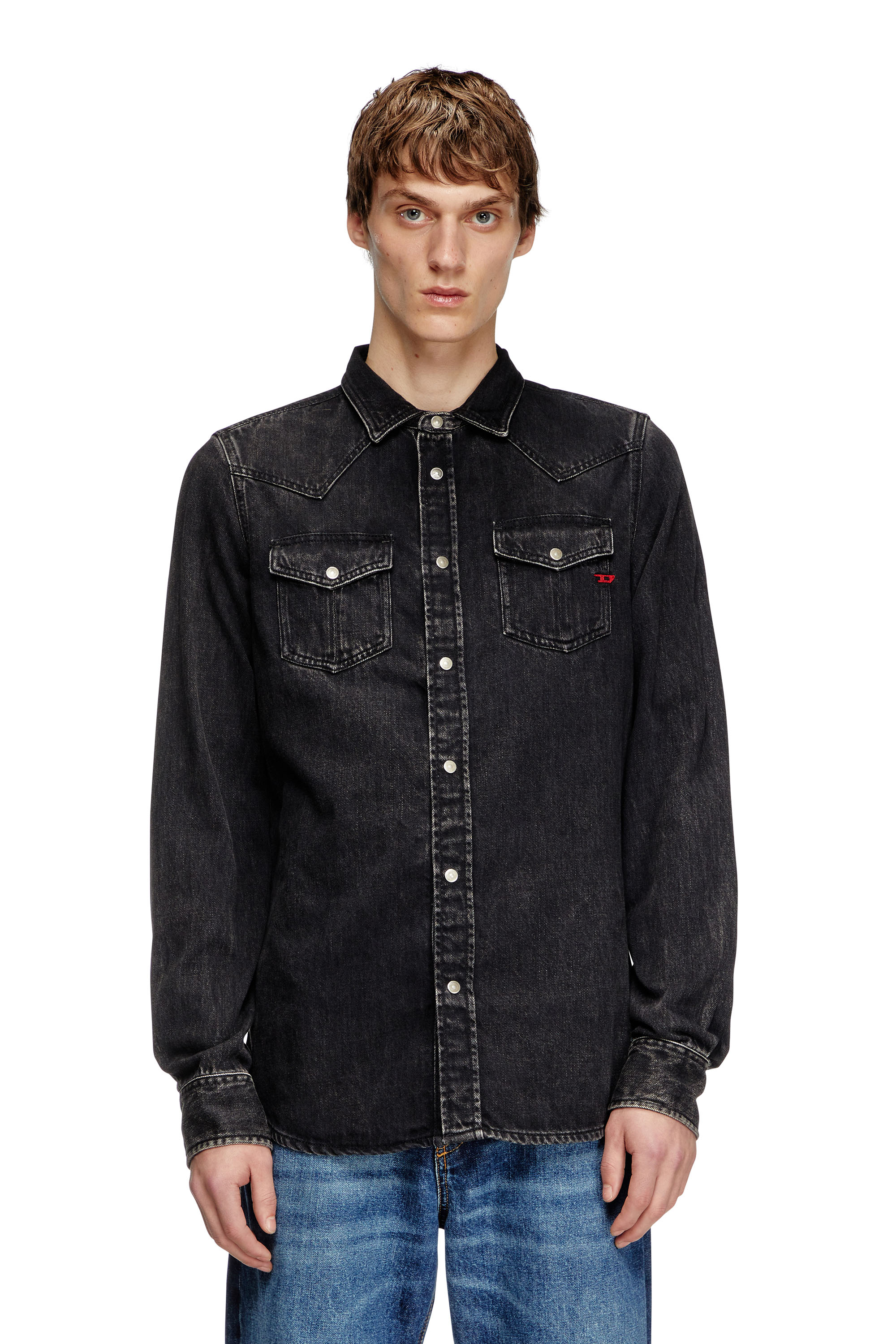 Diesel - D-VEGA, Herren Overshirt aus Tencel-Denim in Schwarz - 1