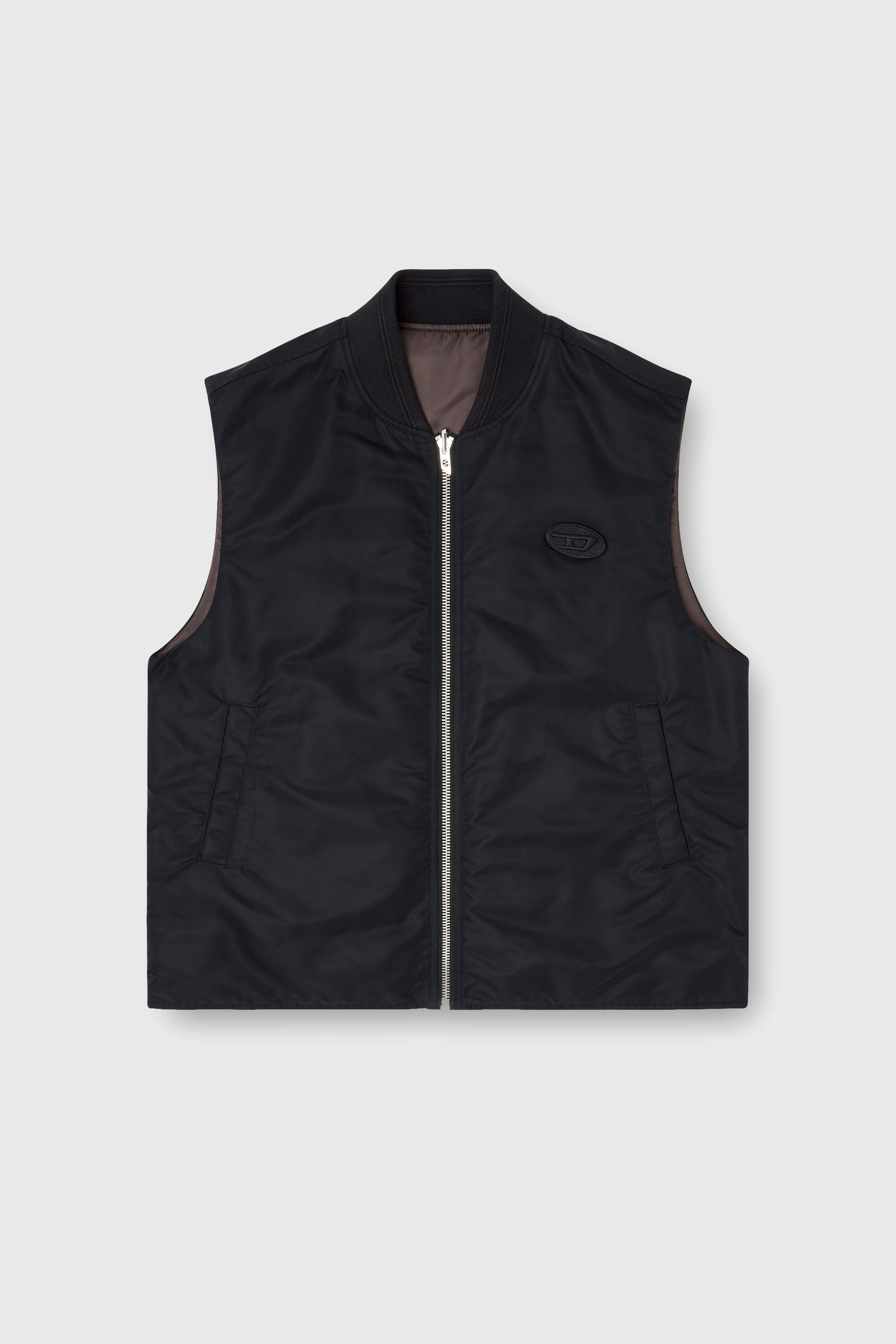 Diesel - W-TYPE-D1-SL, Herren Gepolsterte Satinweste mit Oval-D-Stickerei in Schwarz - 2