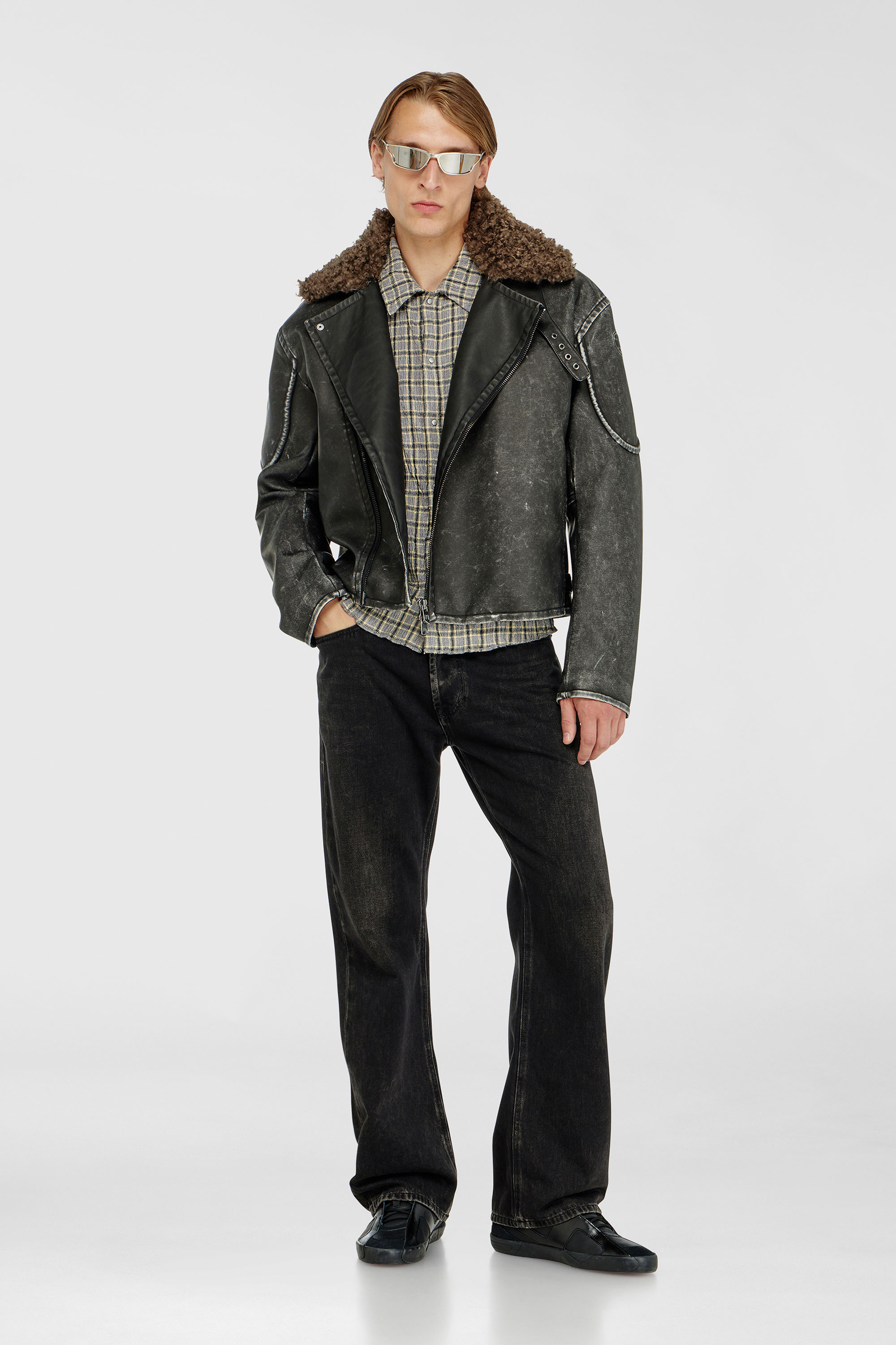 Diesel - W-ALEX, Herren Biker jacket mit abnehmbarem Kragen in Dunkelgrau - 2