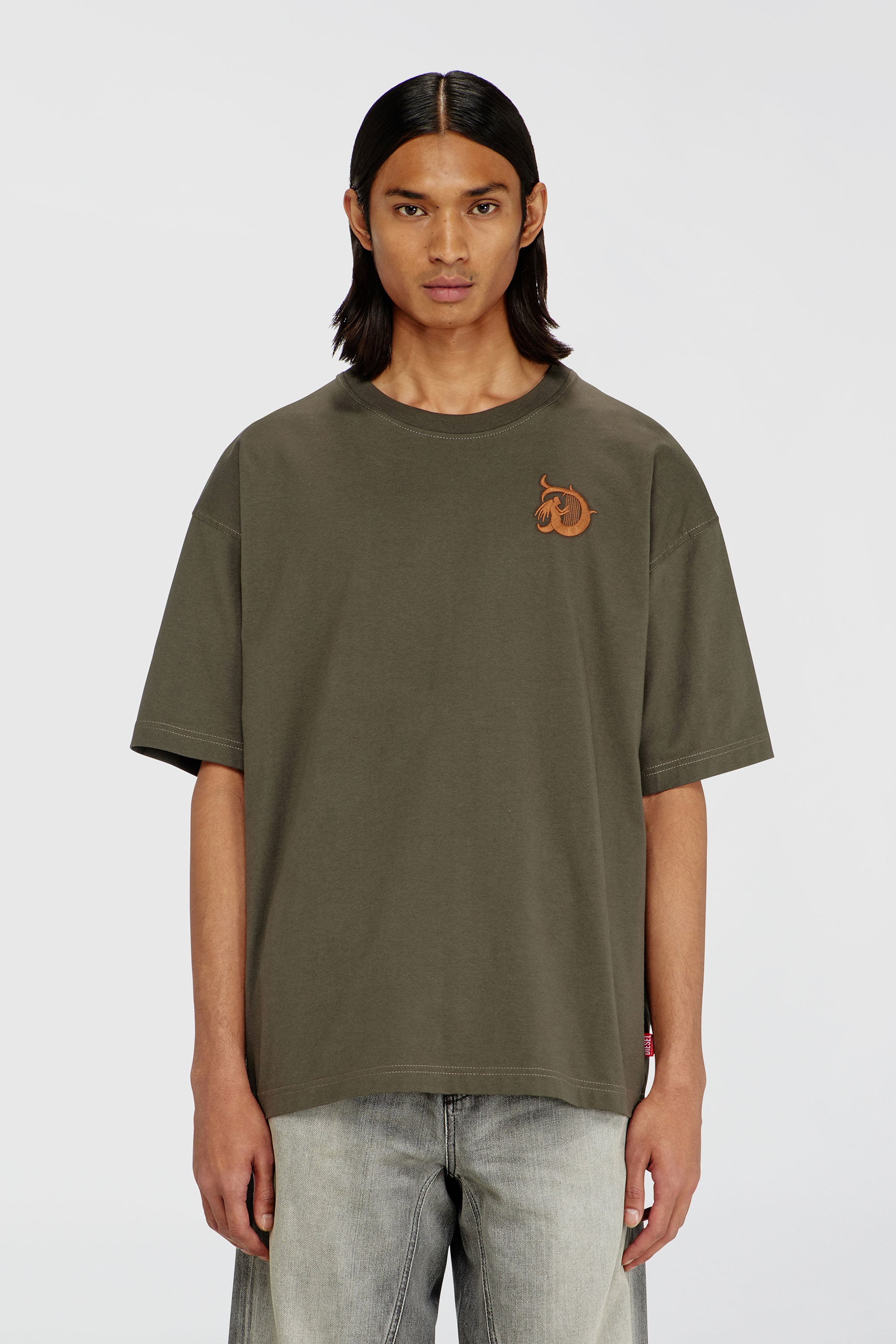 Diesel - T-BOXT-AA11, Herren Jersey-T-Shirt mit Flockprint in Armeegr&uuml;n - 3