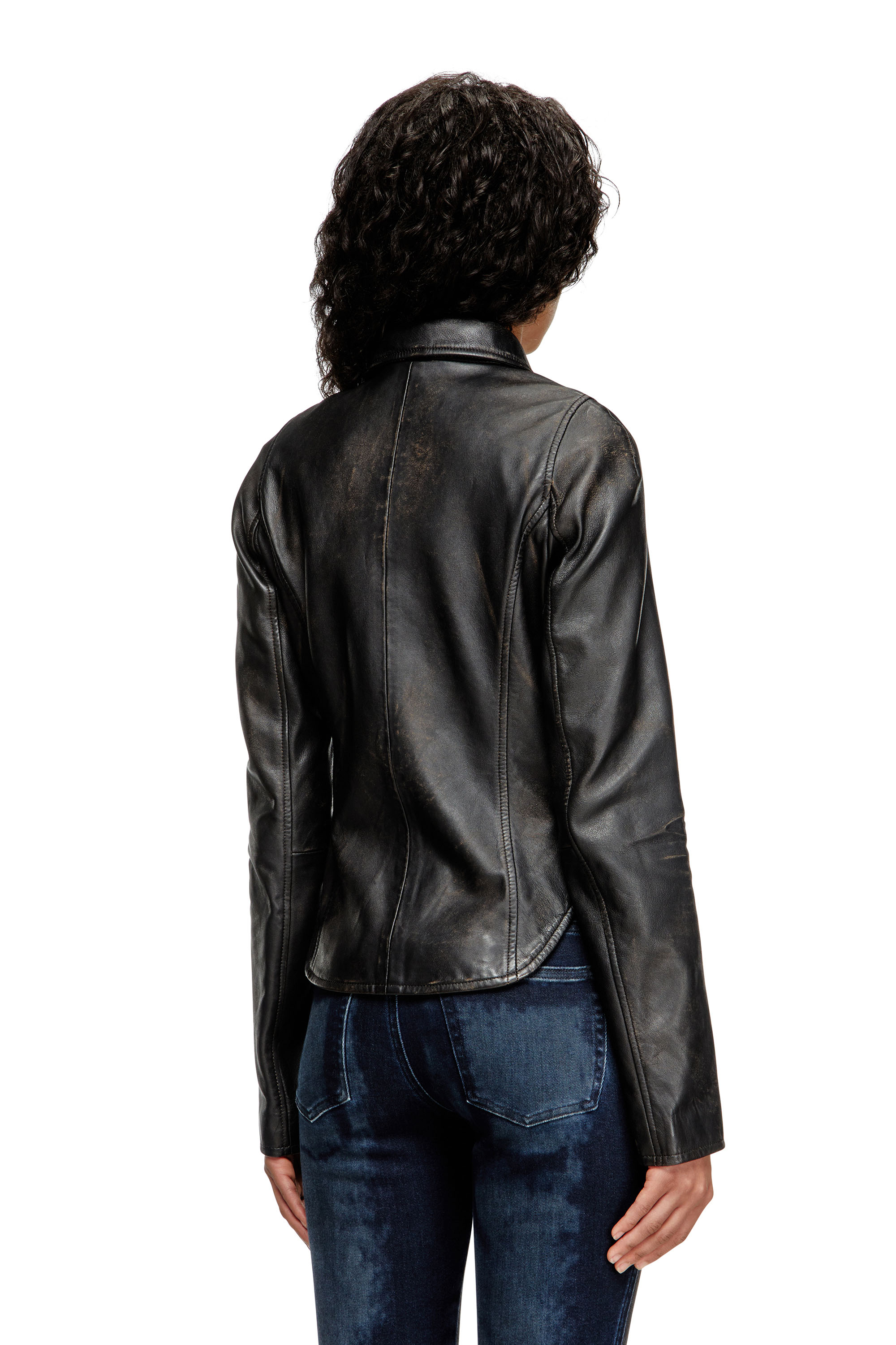 Diesel - L-EGRAD, Damen Distressed-Lederjacke in Schwarz - 4