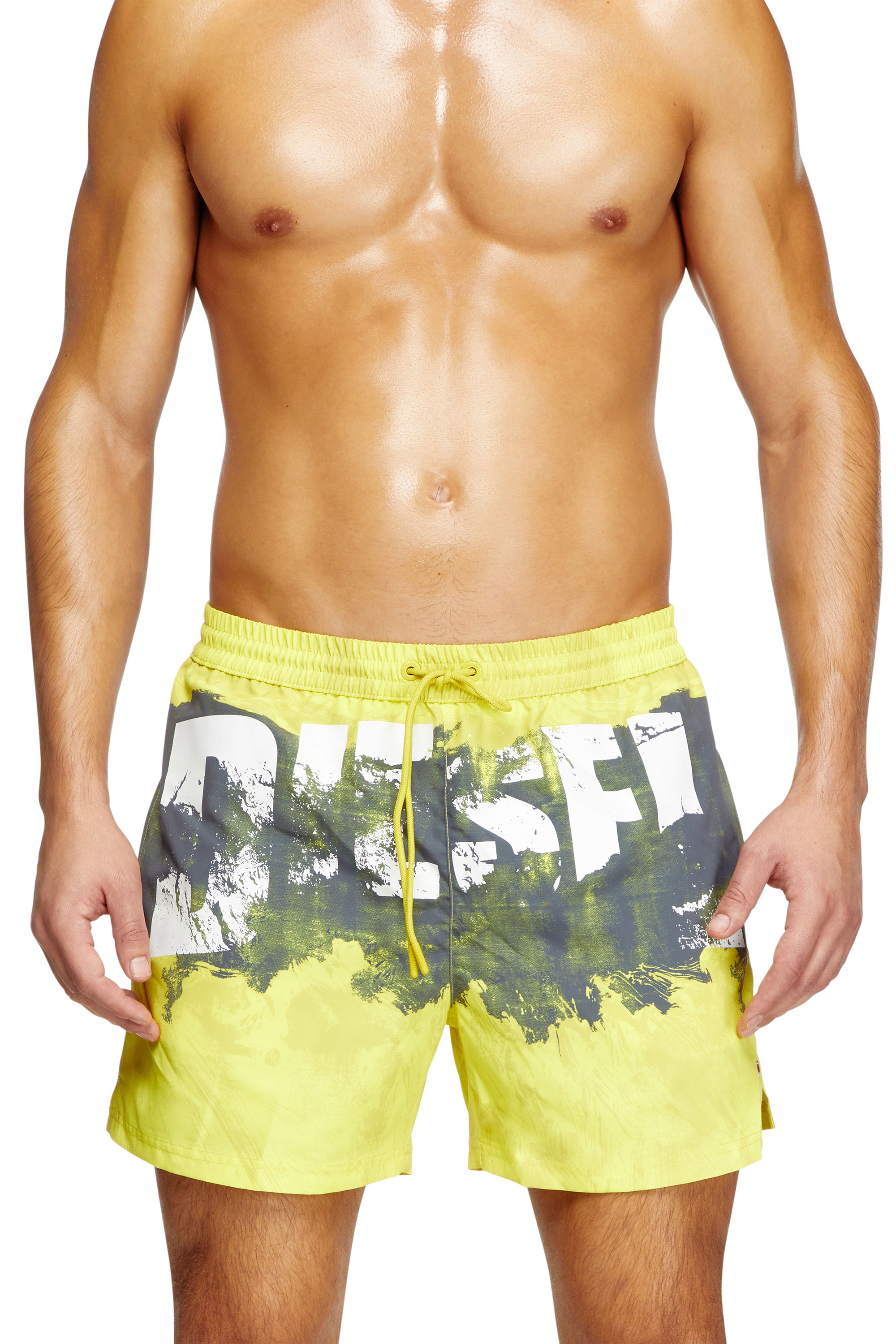 Diesel - KEN-37-D-POP, Herren Mittellange Bade-Shorts mit Grafik-Print in Gelb - 2