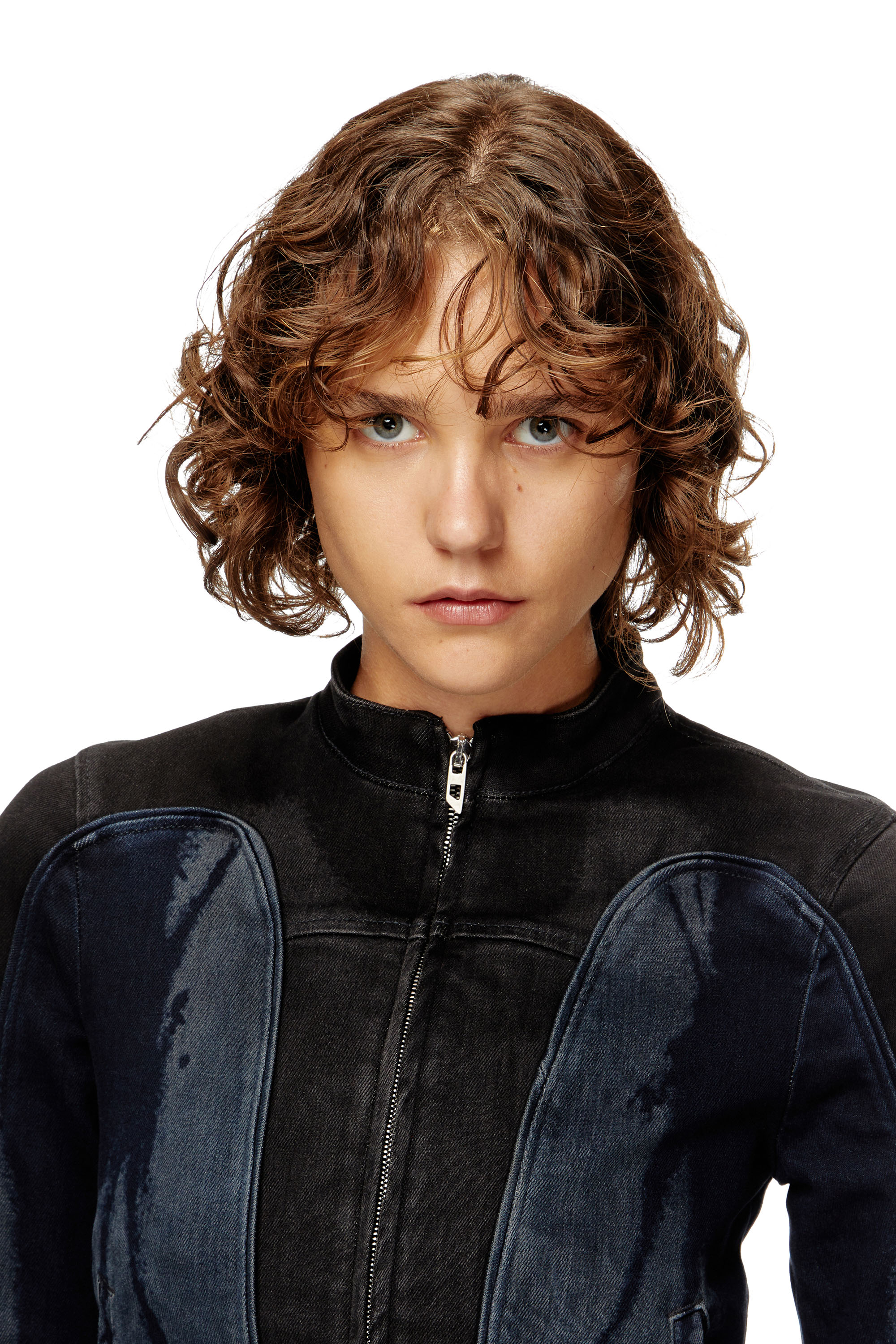 Diesel - DE-MORNY-S, Damen Bikerjacke aus zweifarbigem Denim in Schwarz/Blau - 5