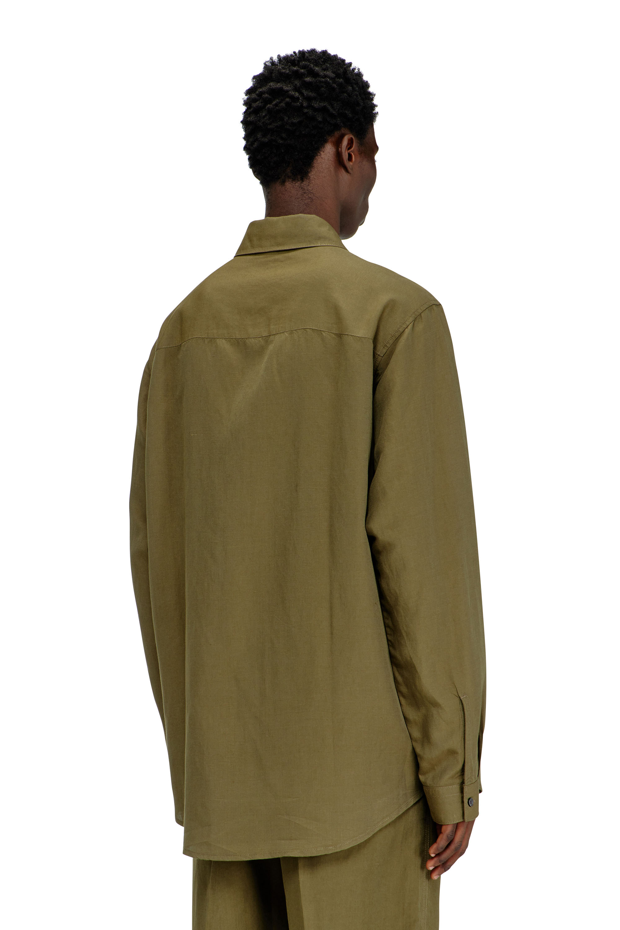 Diesel - S-SIMPLY-PGBS, Herren Leinenmischung-Hemd mit Logo-Stickerei in Armeegr&uuml;n - 4