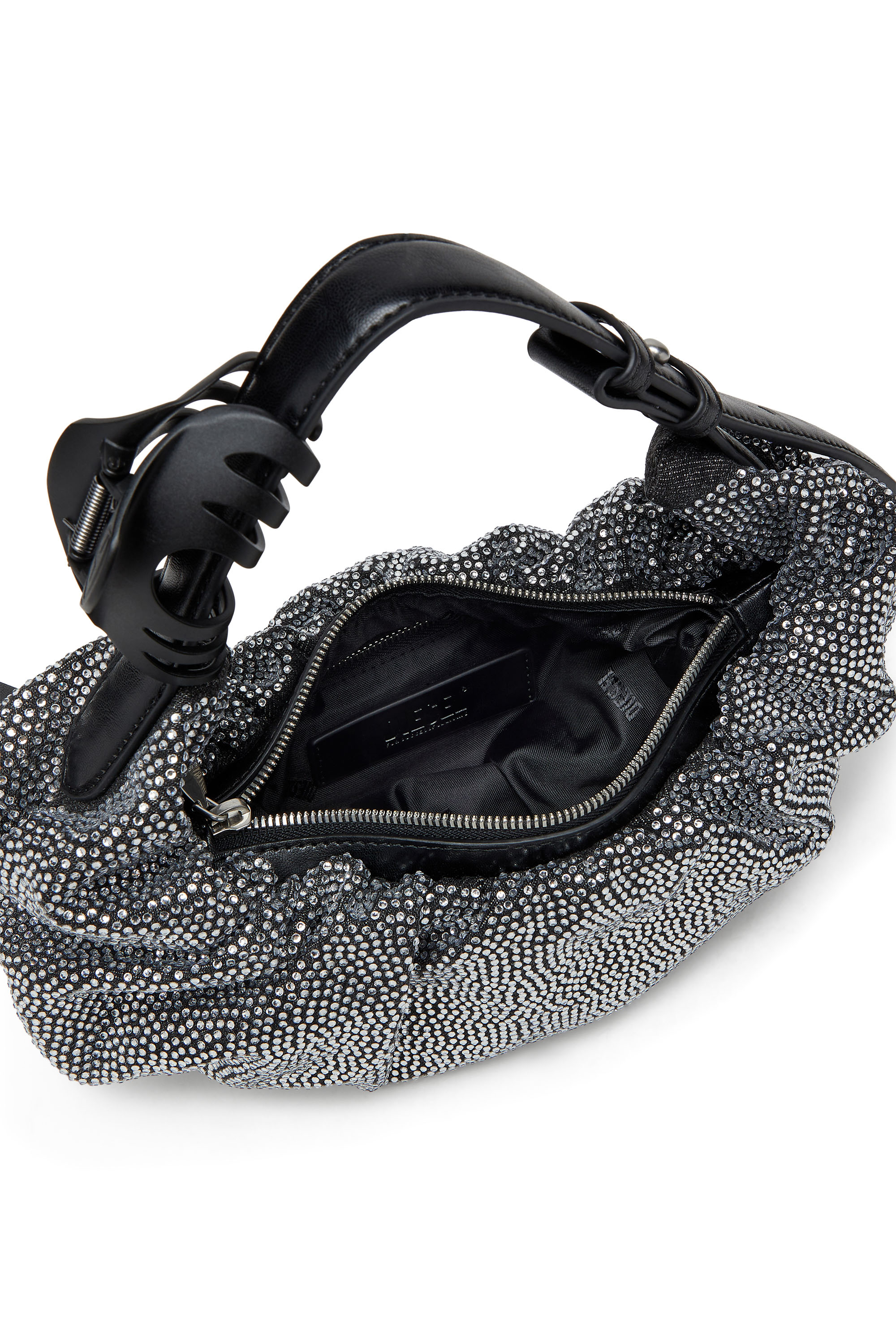 Diesel - GRAB-D HOBO S, Damen Kleine zerknitterte Hobo-Tasche aus Crystal Denim in Schwarz - 3