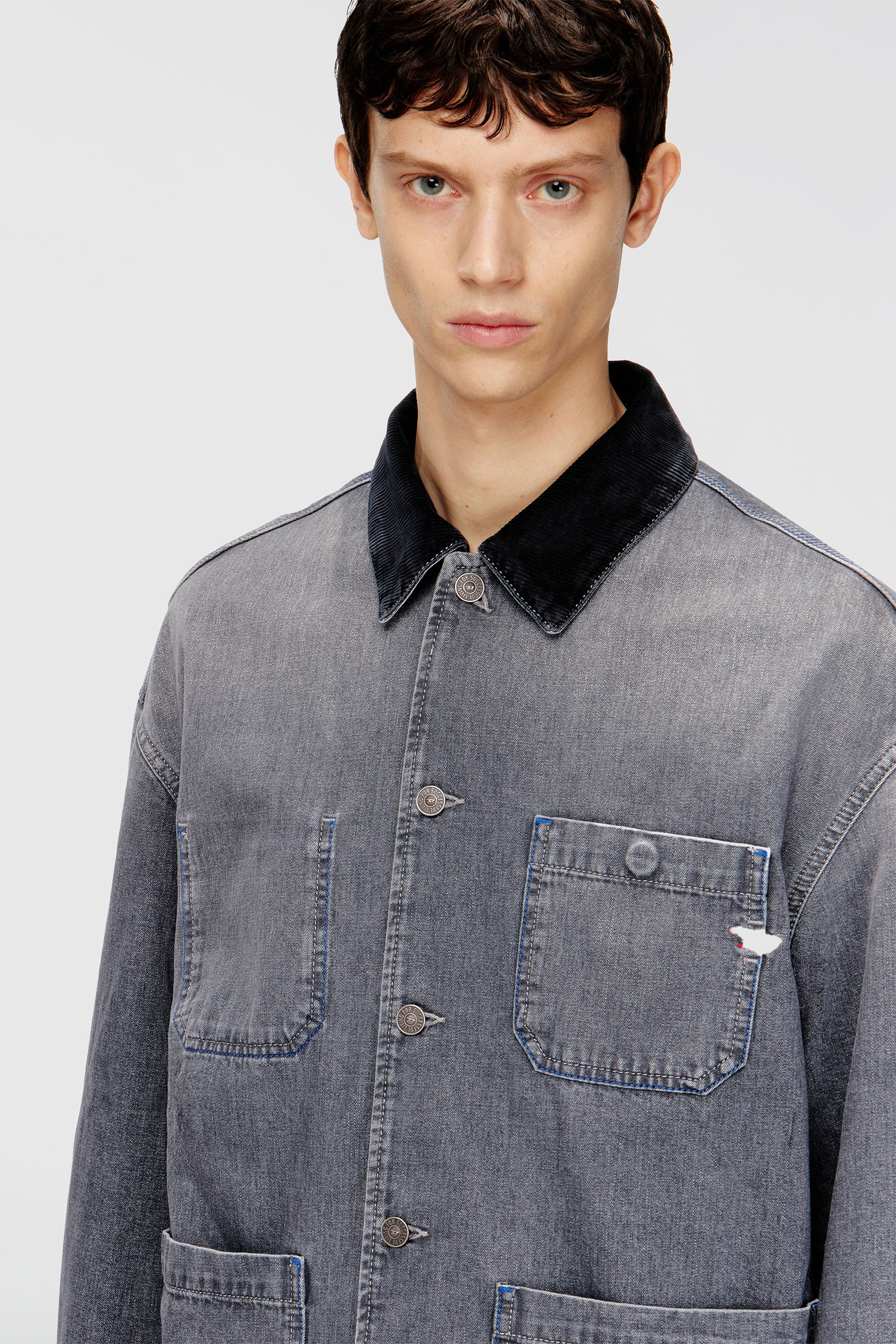 Diesel - D-STACK-U-L, Unisex Utility-Denimjacke mit kontrastierendem Kragen in Grau - 5