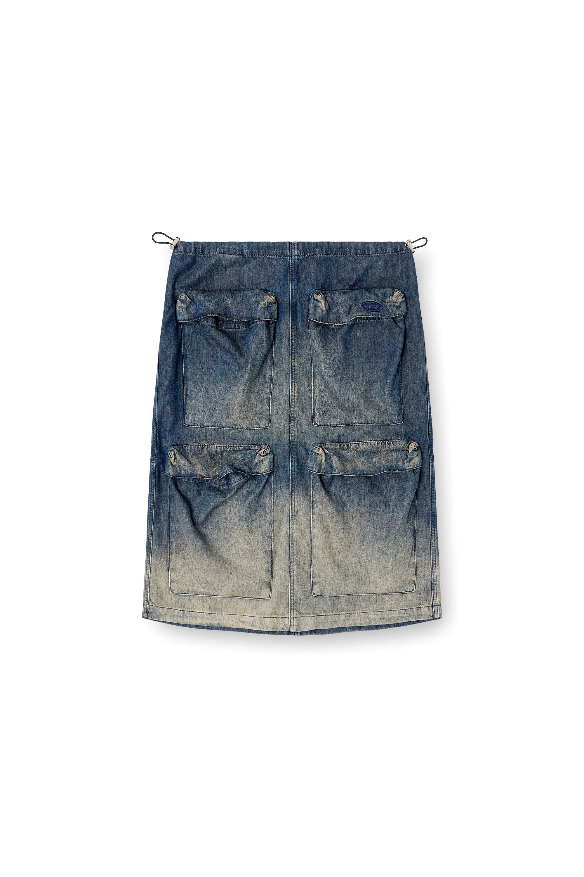 Diesel - DE-MEGI-S, Damen Midi-Rock aus fließendem Farbverlauf-Denim in Dunkelblau - 3
