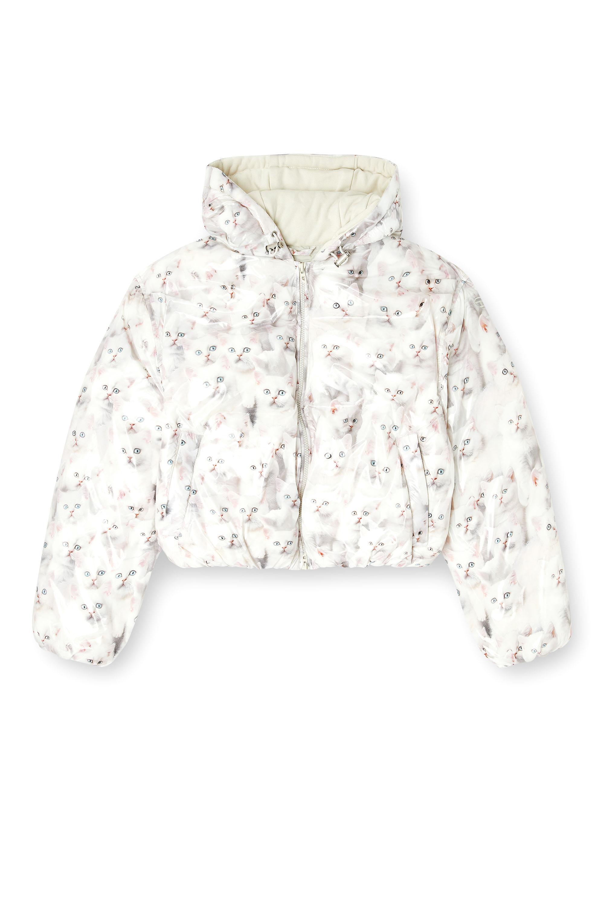 Diesel - W-INNER-R1, Damen Wattierte Jacke mit Katzen-Print in Weiß - 3