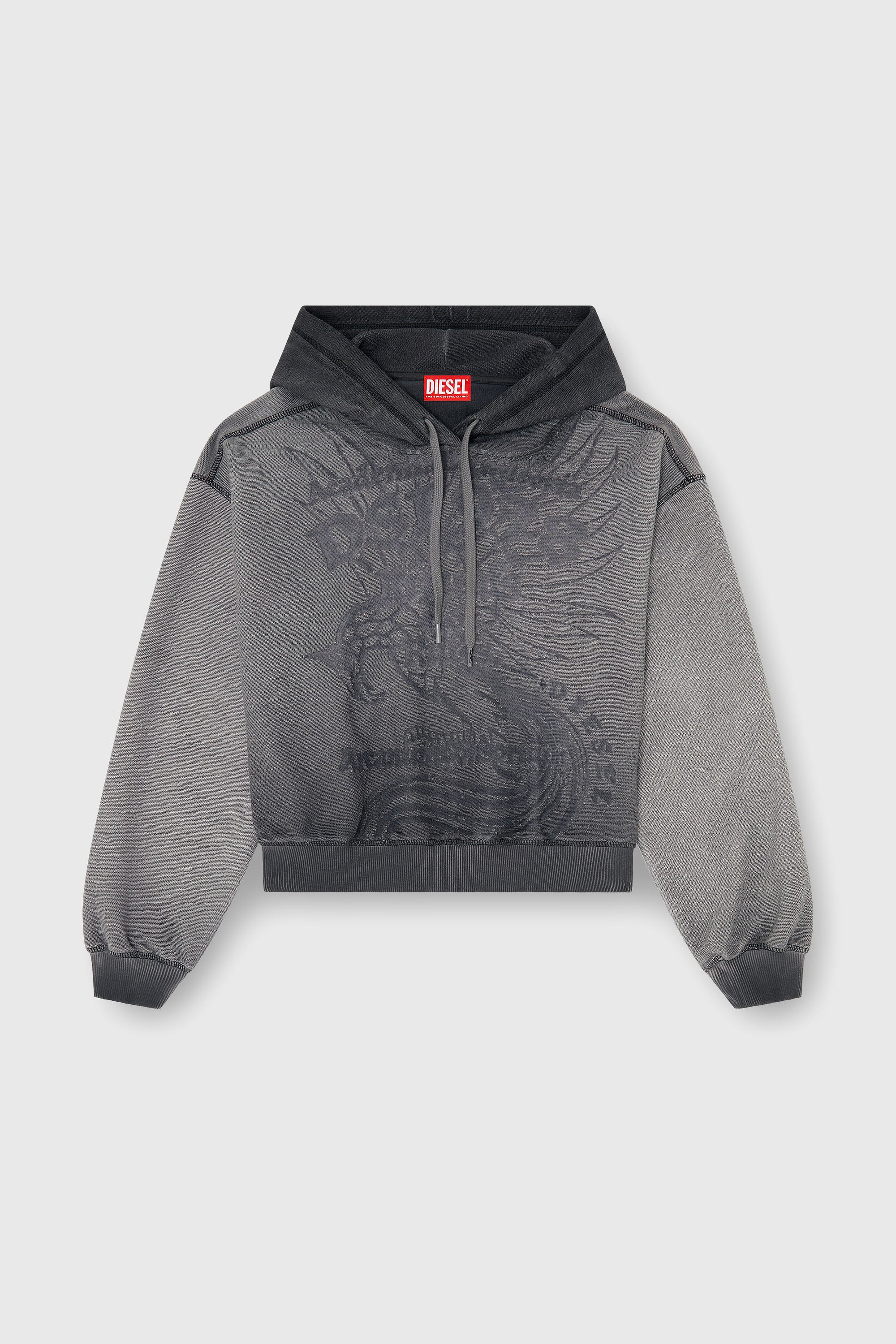 Diesel - F-SUNNY-HOOD, Damen Hoodie mit d&eacute;vor&eacute;-Print in Grau - 2
