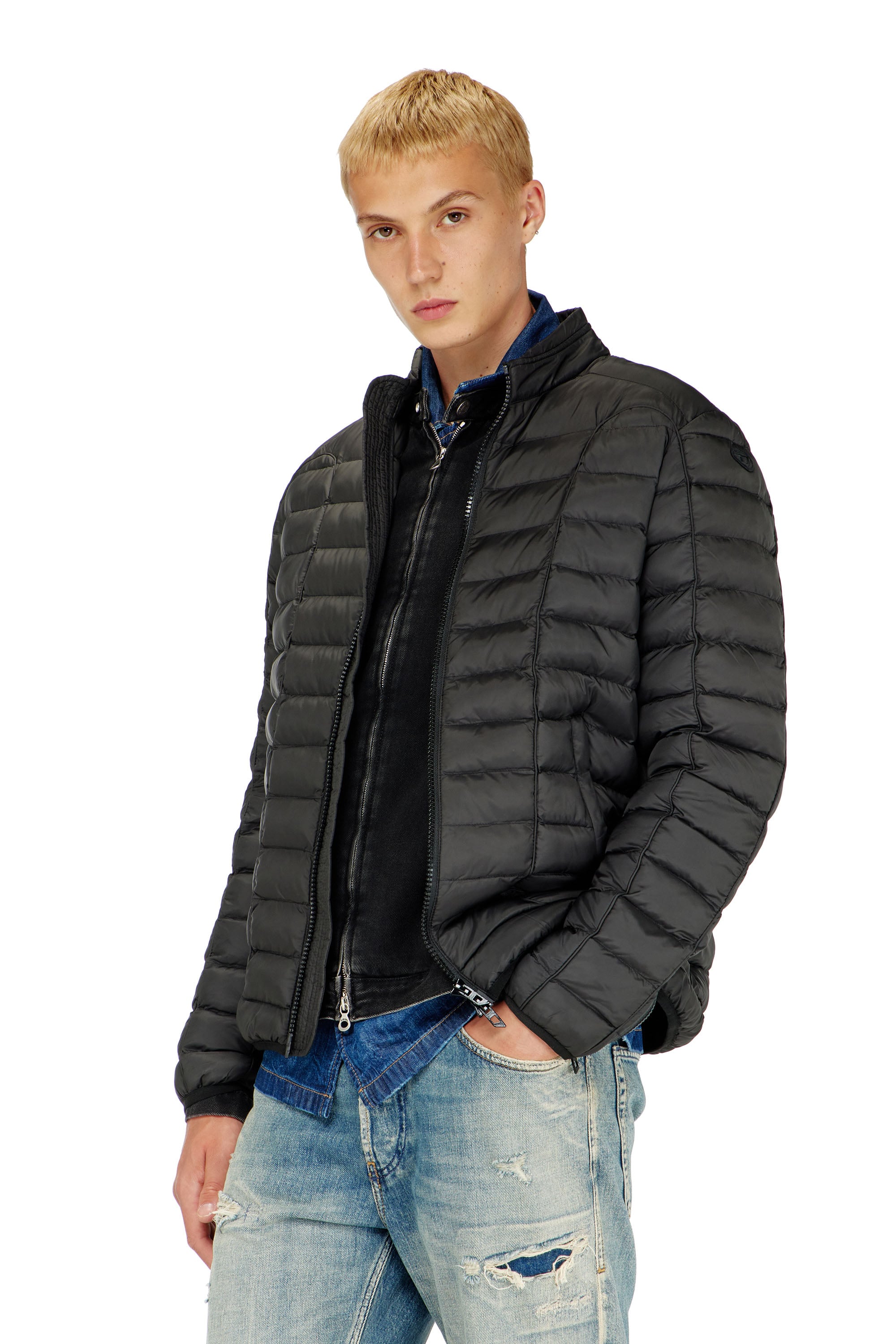 Diesel - W-PILOT, Herren Pufferjacke aus leichtem Nylon in Schwarz - 1