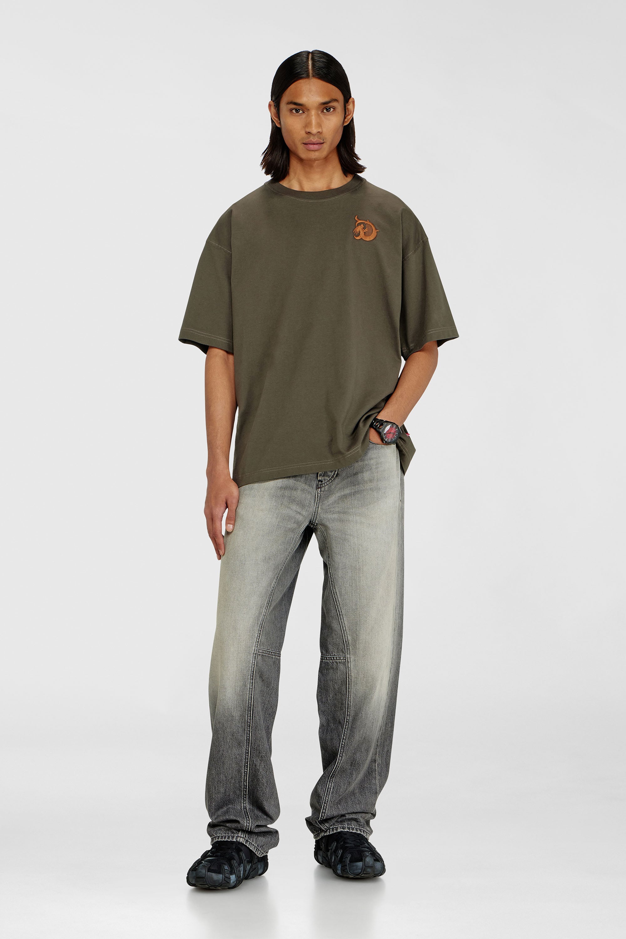 Diesel - T-BOXT-AA11, Herren Jersey-T-Shirt mit Flockprint in Armeegr&uuml;n - 1