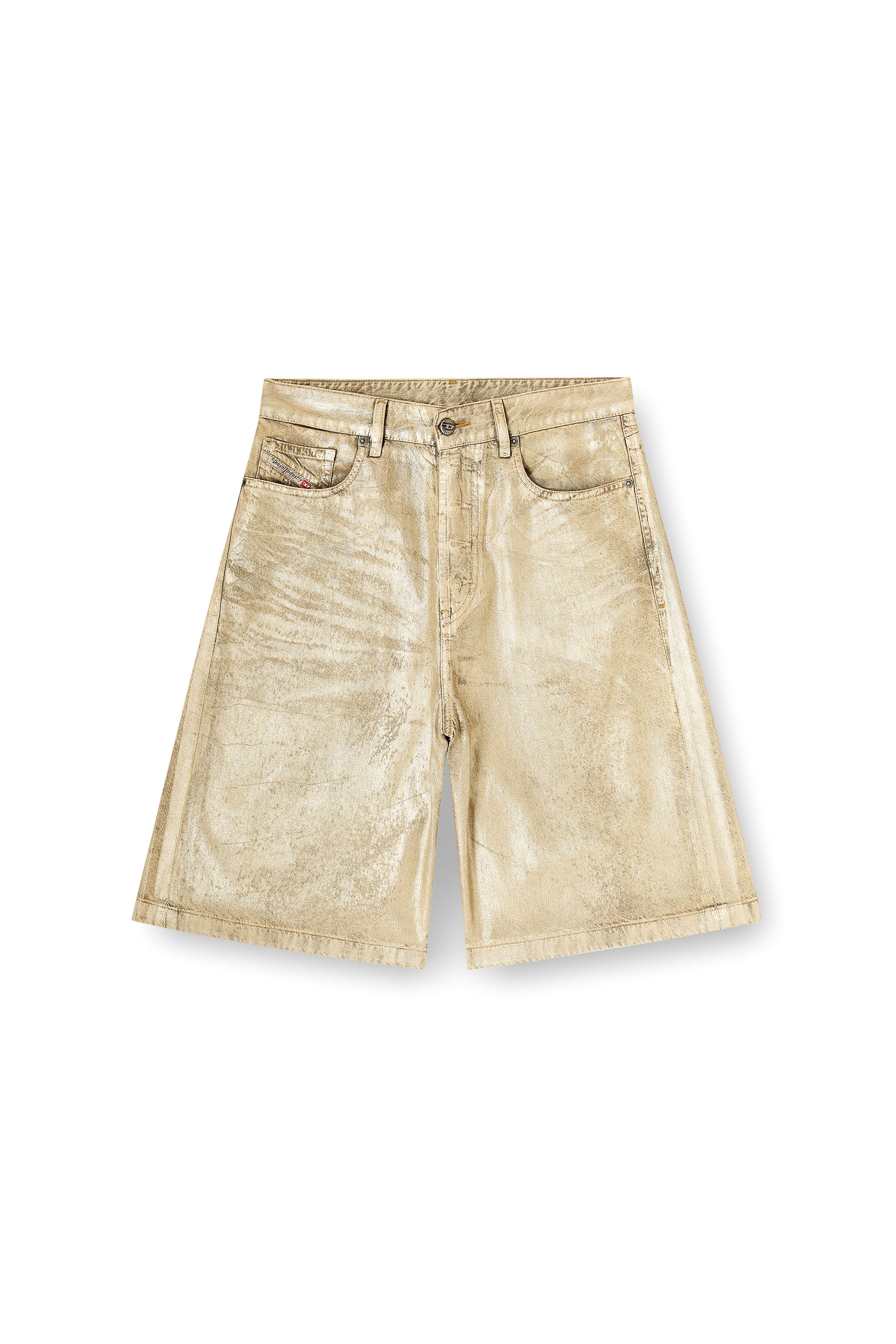 Diesel - DE-SIRE-SHORT-KG, Damen Shorts aus distressed Metallic-Denim in Gold - 5