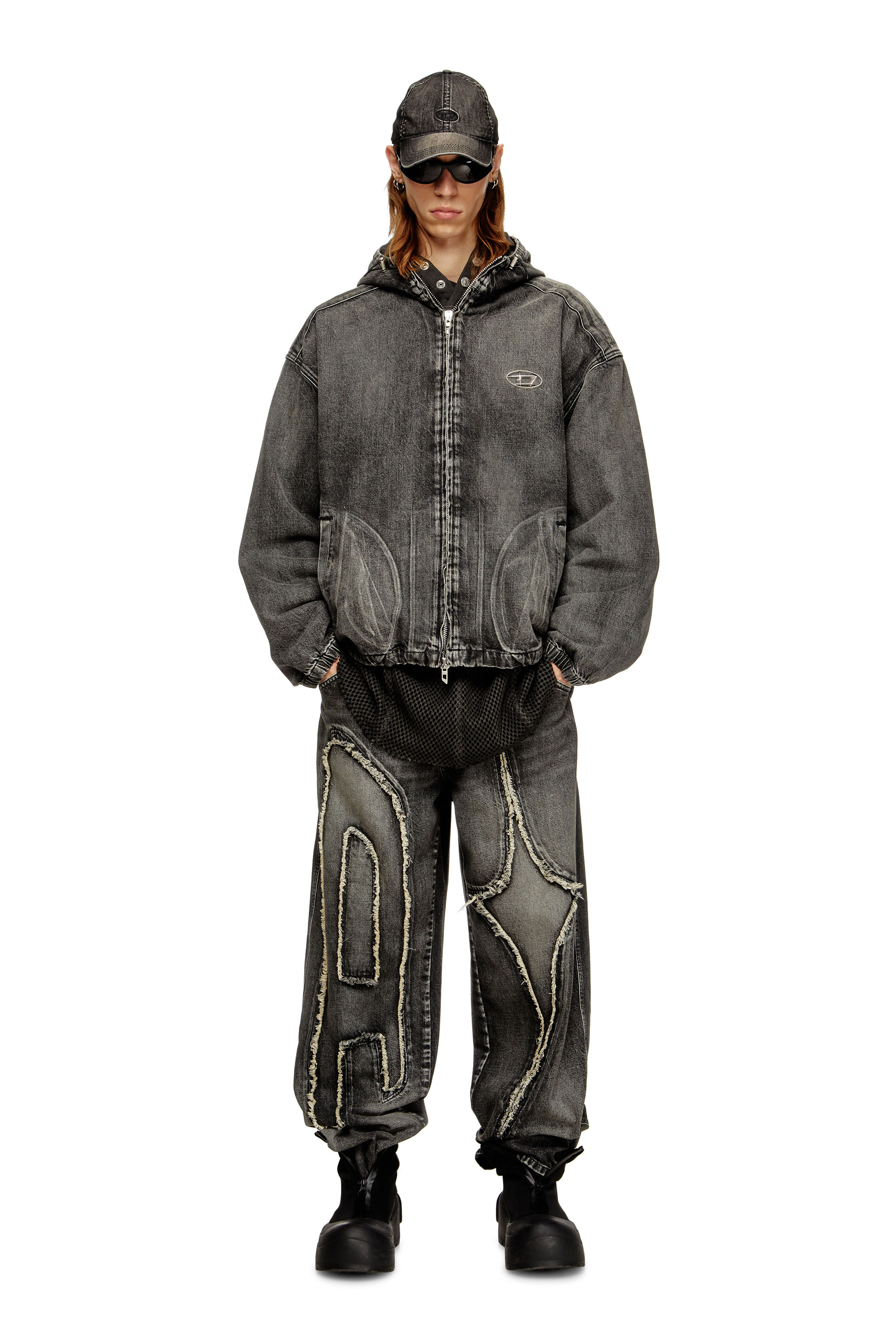 Diesel - THUGJACK, Unisex Kapuzejacke aus verwaschenem Denim in Schwarz - 1