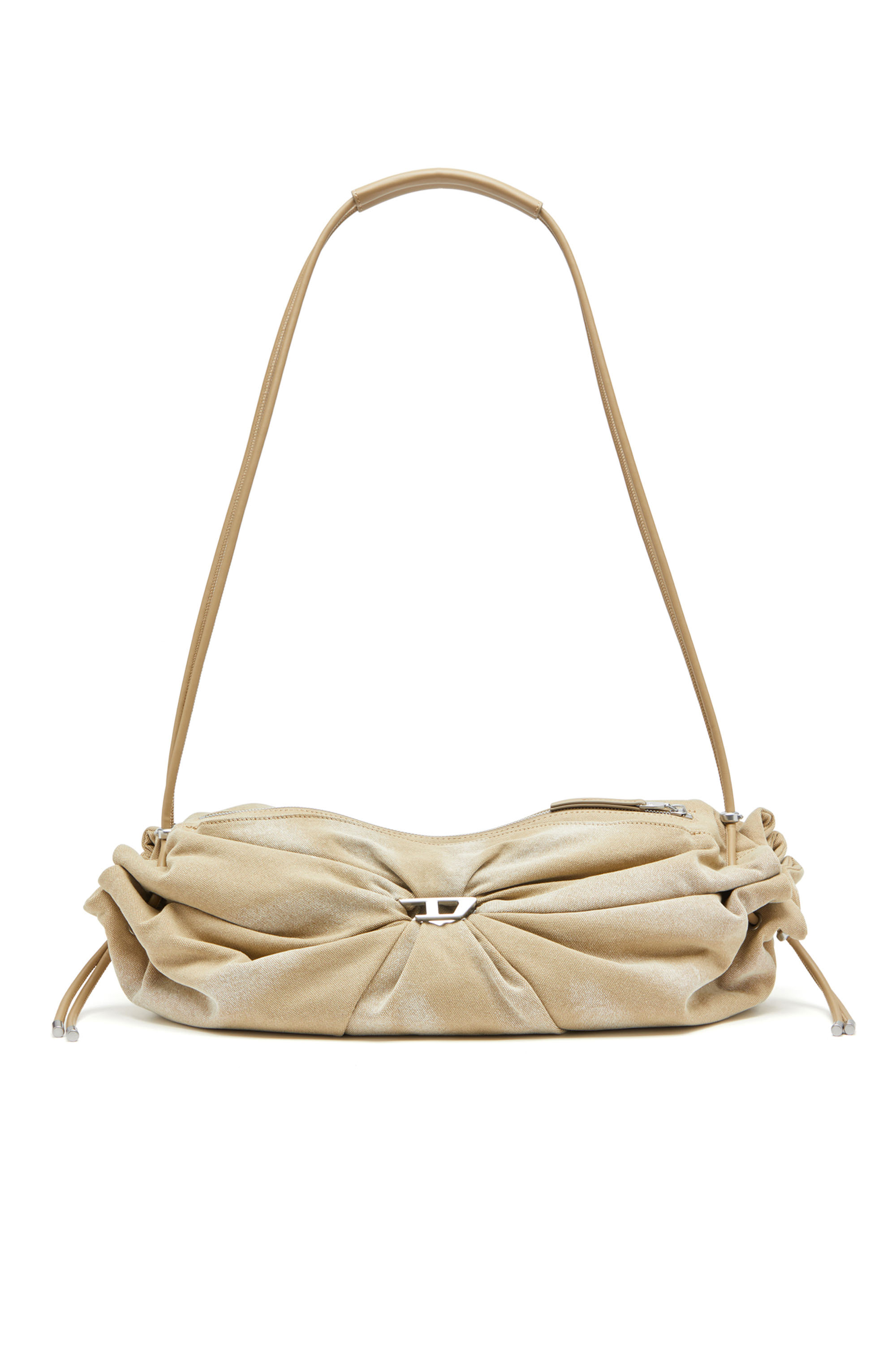 Diesel - SCRUNCH-D CROSSBODY L, Damen Knitter-Seesack aus behandeltem Canvas in Beige - 1