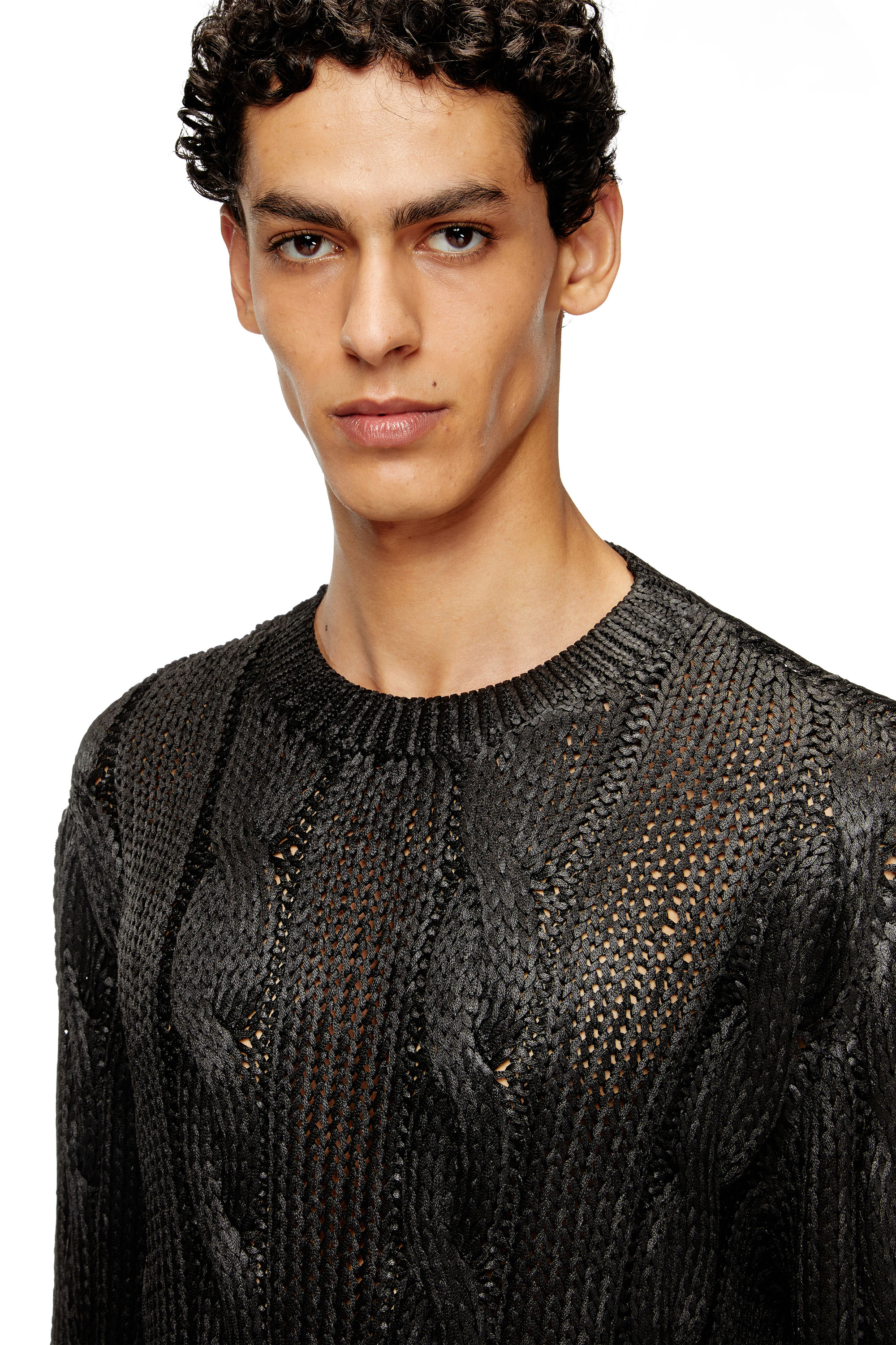 Diesel - K-MICHIU, Man's Cable-knit jumper with shiny effect in Black - 4