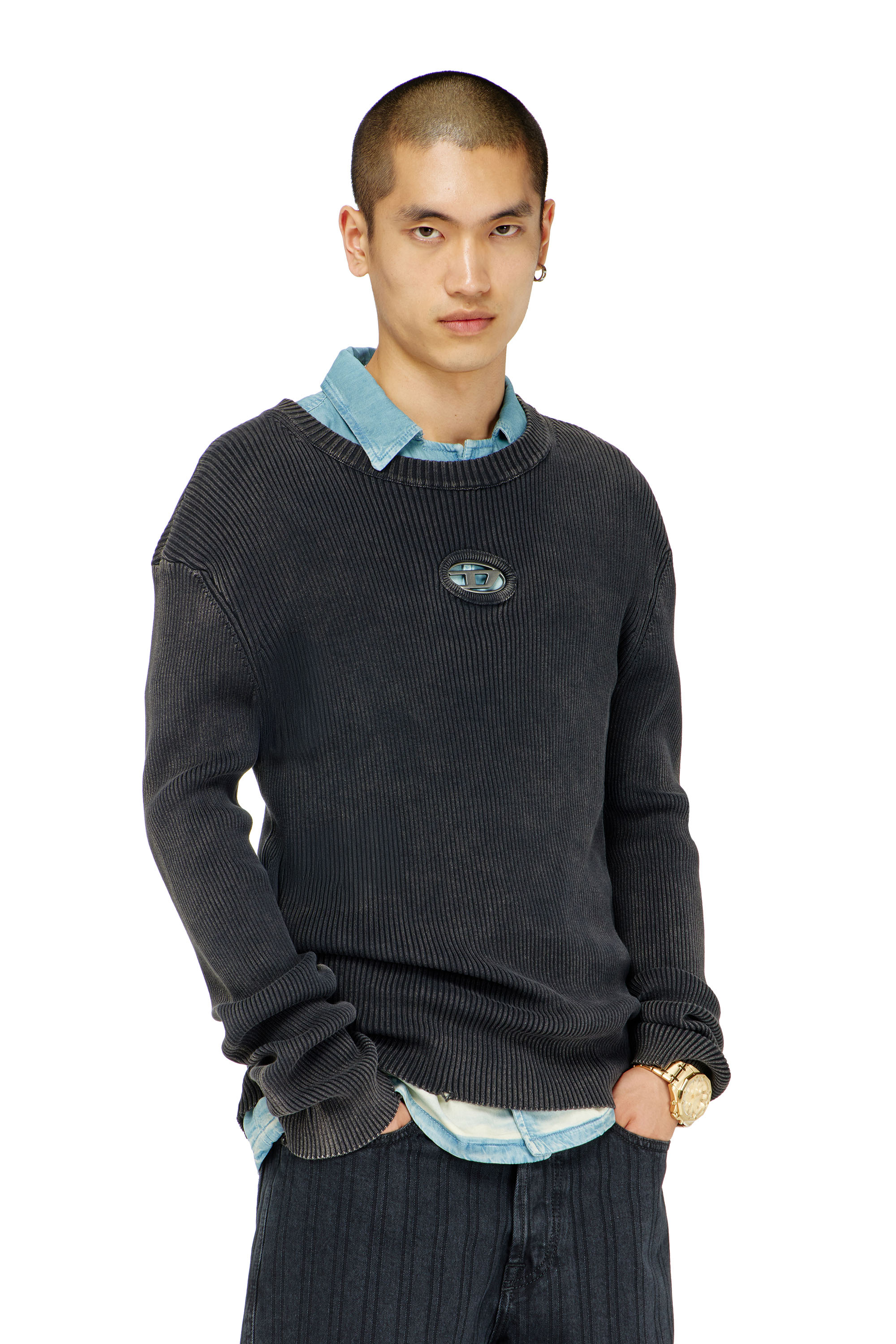 Diesel - K-DARIN-D, Herren Vielgetragener Pullover mit Cutout-Logo in Schwarz - 1