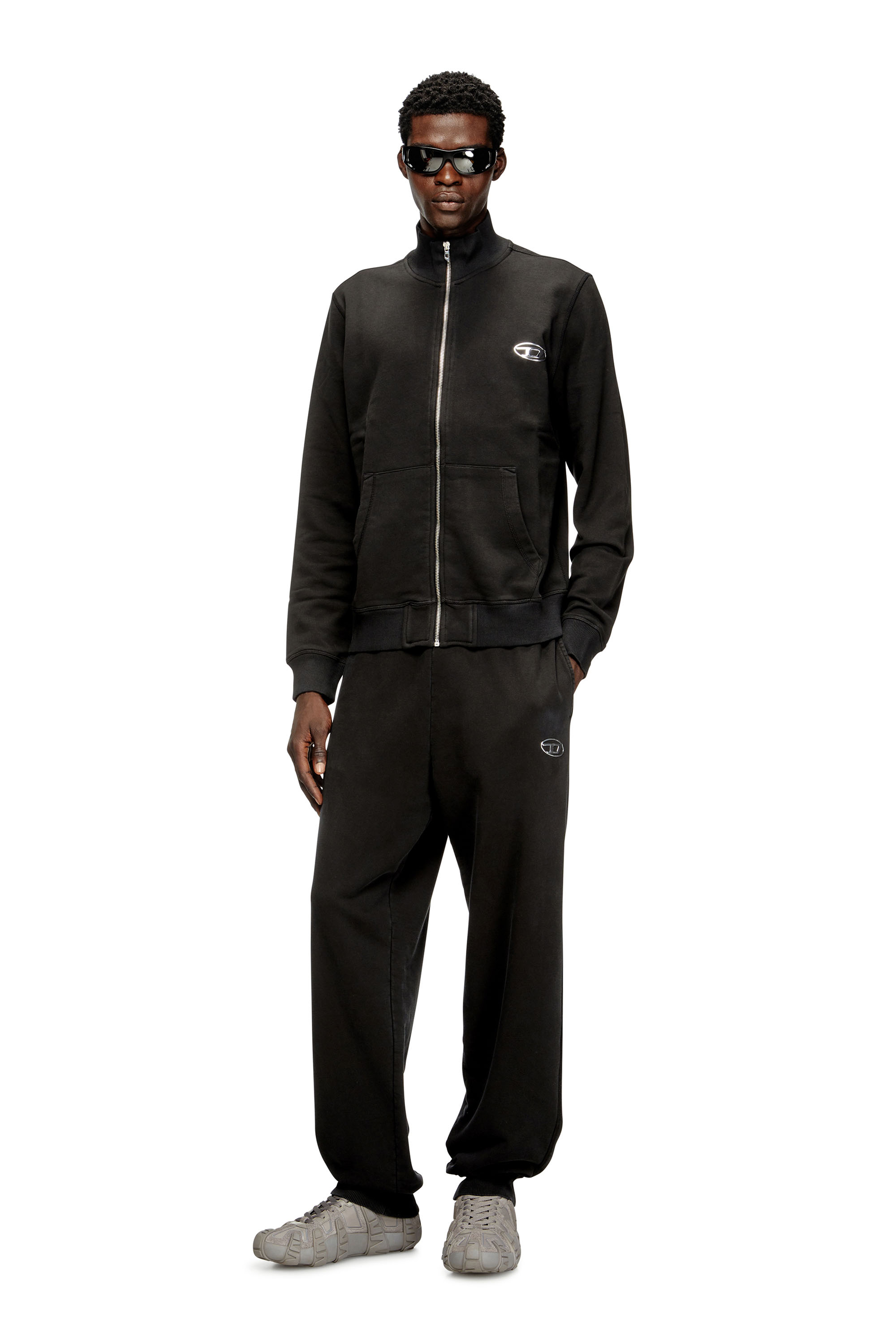 Diesel - S-GINN-ZIP-IOD, Herren Sweatshirt mit Stehkragen und metallischem Oval D in Schwarz - 1