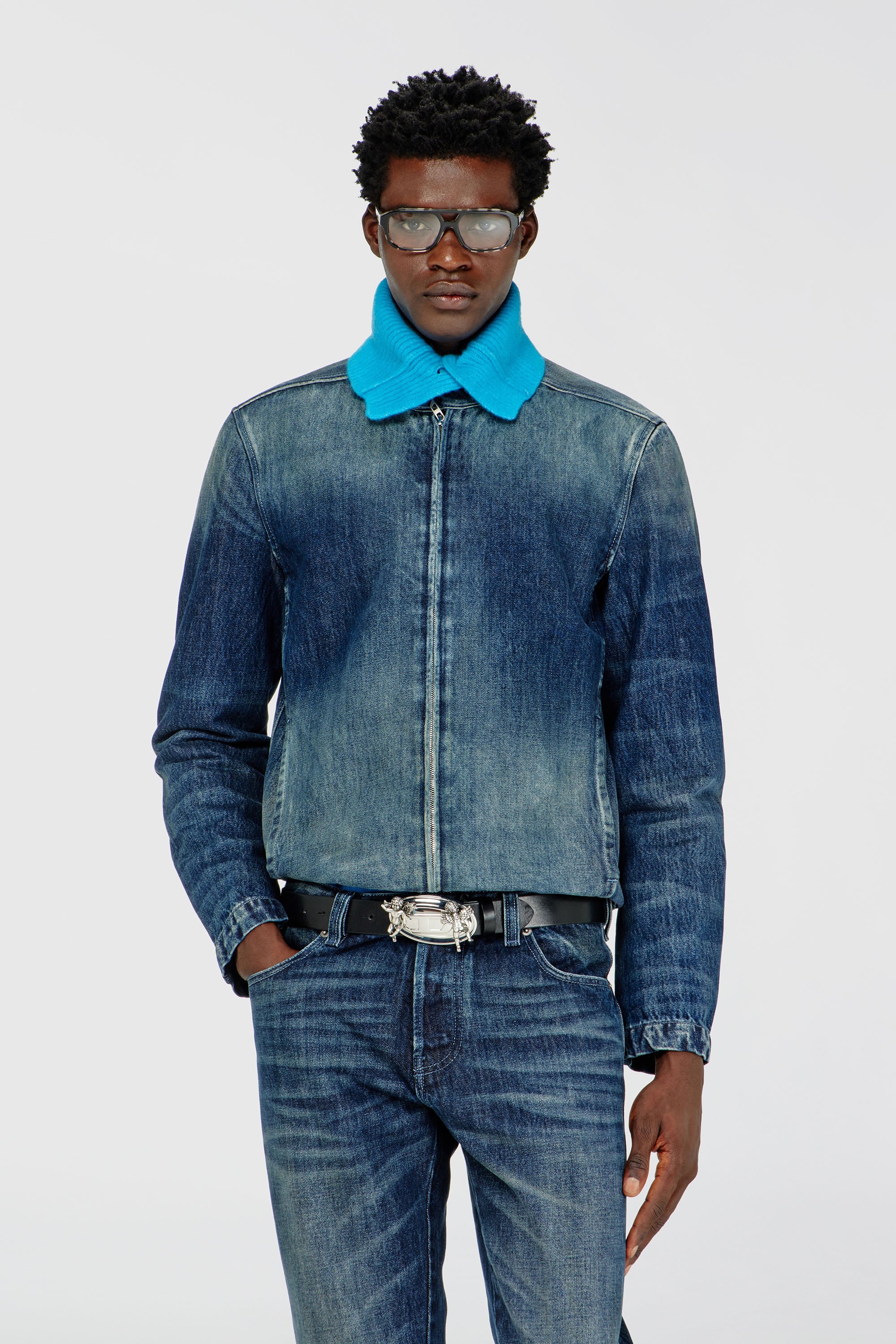 Diesel - D-GLORY-FSJ, Herren Jeansjacke im Biker-Stil aus denim in Dunkelblau - 1