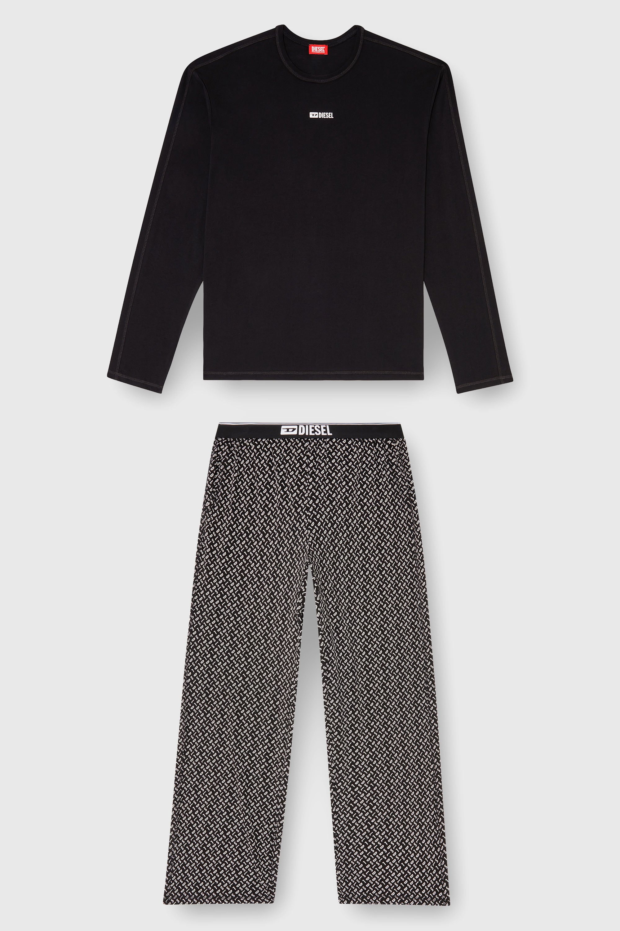Diesel - SET-NOLAN-D-BOX, Herren Pyjama-Set aus Baumwolle mit bedruckter Hose in Schwarz/Wei&szlig; - 2