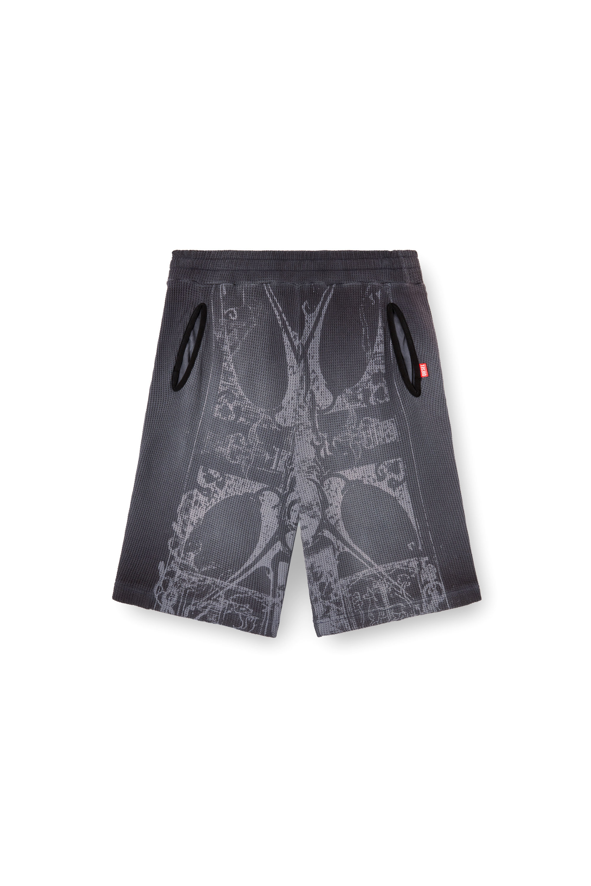Diesel - P-WARKY-SHORT, Herren Waffel-Shorts mit mittelalterlichem Print in Schwarz - 4