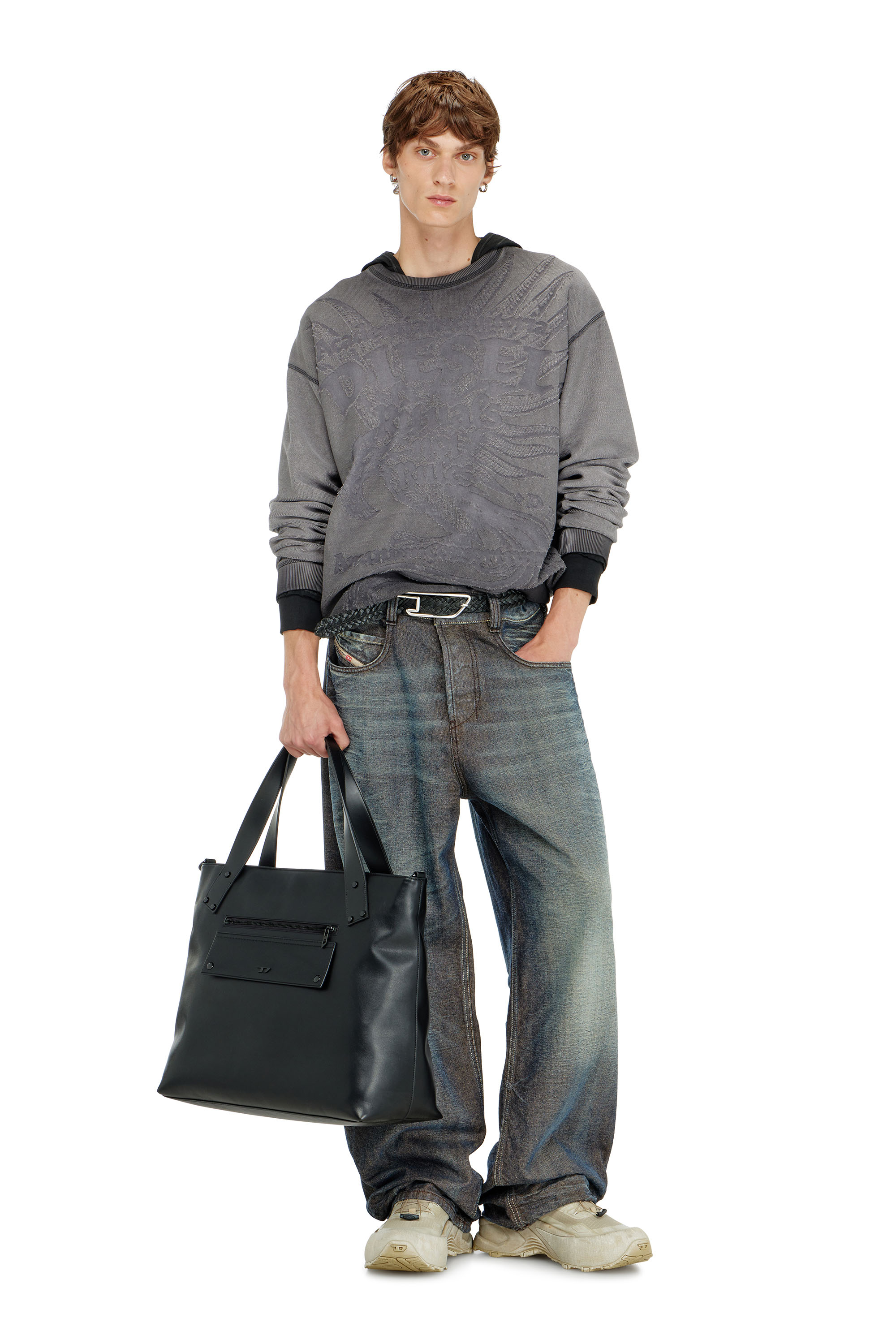 Diesel - S-ARON-RAW, Herren Sweatshirt mit d&eacute;vor&eacute;-Print in Dunkelgrau - 1