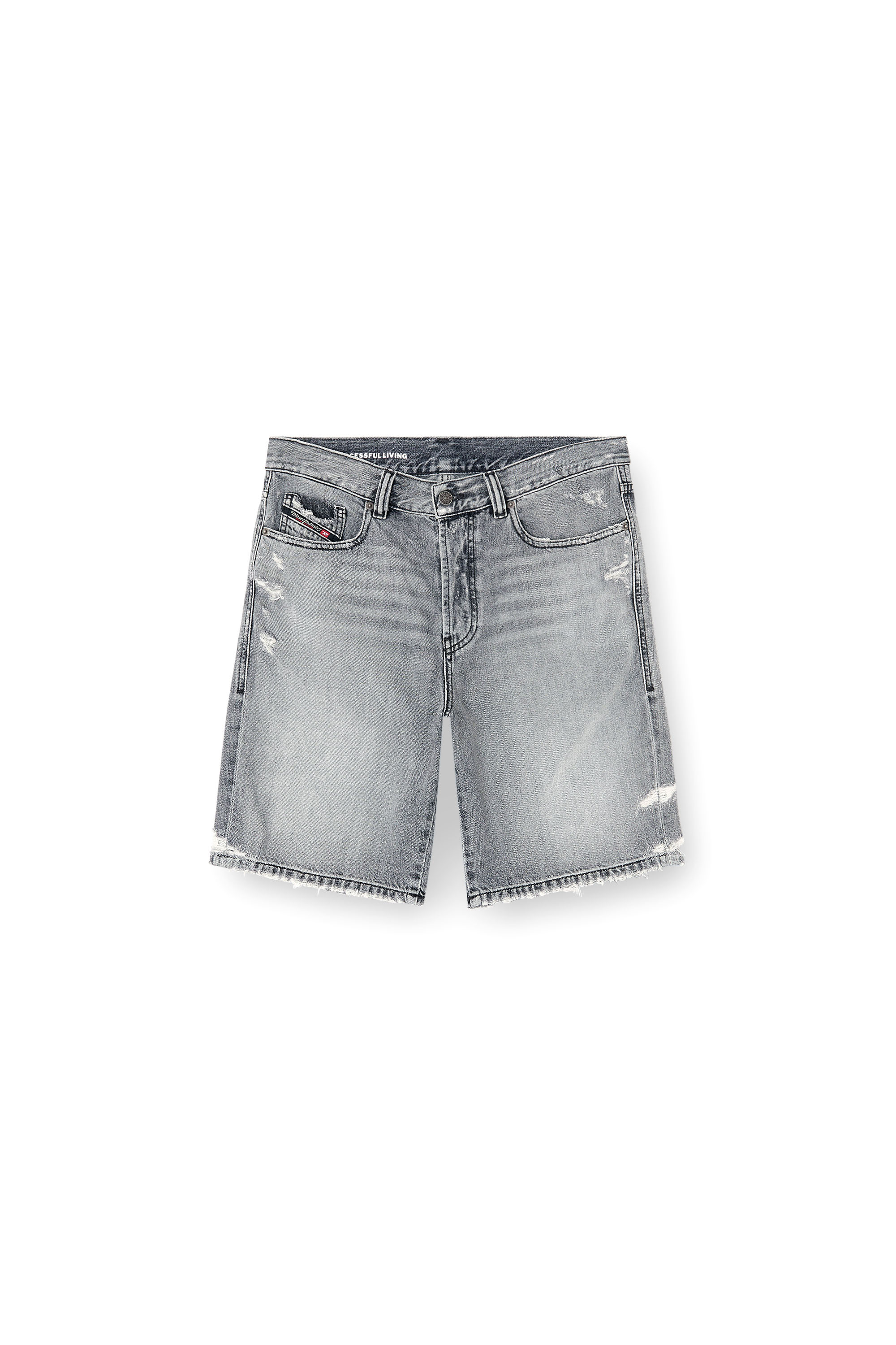 Diesel - REGULAR-SHORT, Herren Denimshorts mit ausgefranstem Saum in Grau - 3