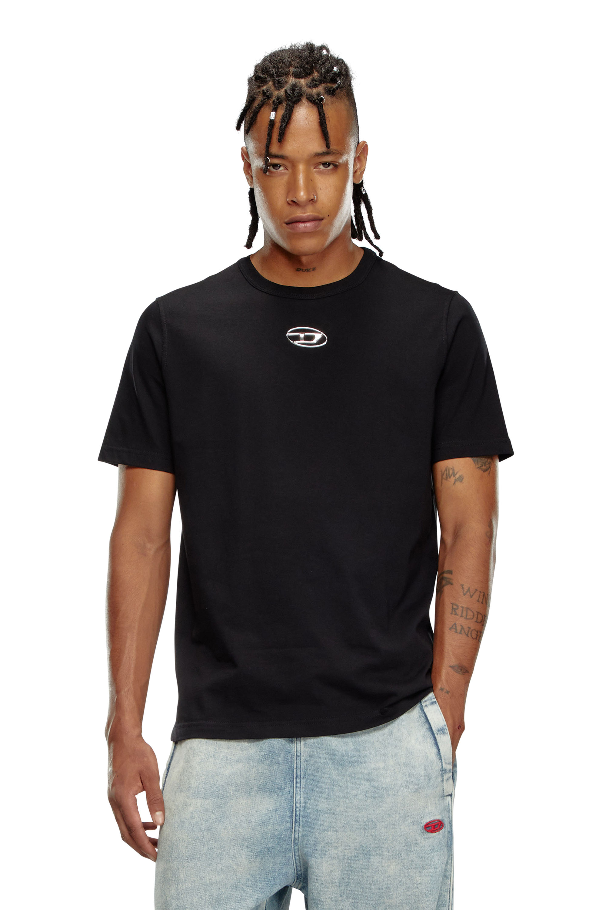 Diesel - T-ADJUST-OD, Herren T-Shirt mit metallischem Oval D in Schwarz - 1