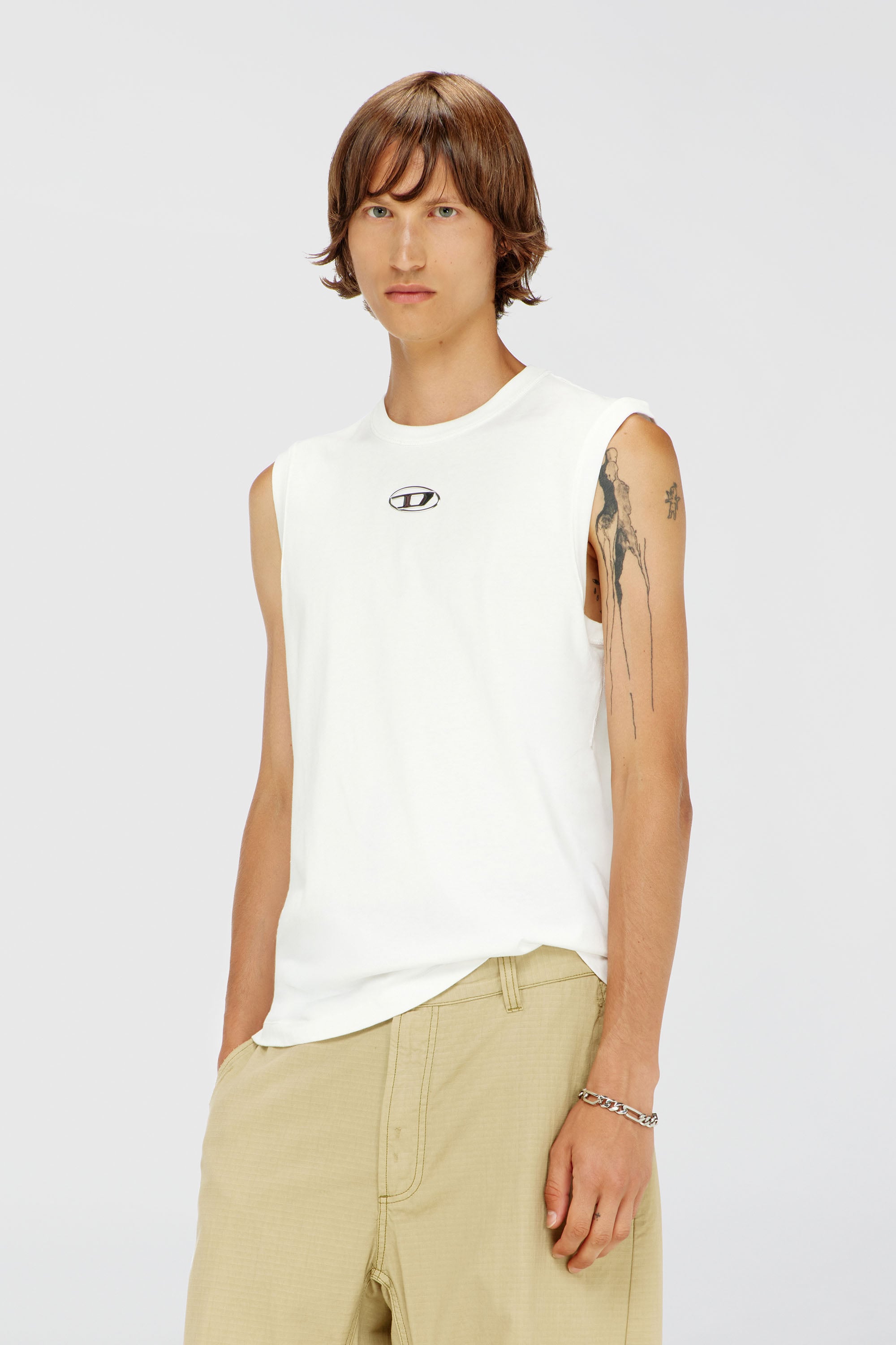Diesel - T-BISCO-IOD, Herren Baumwoll-Tanktop mit ovalem D-Logo in Metallic-Optik in Wei&szlig; - 1
