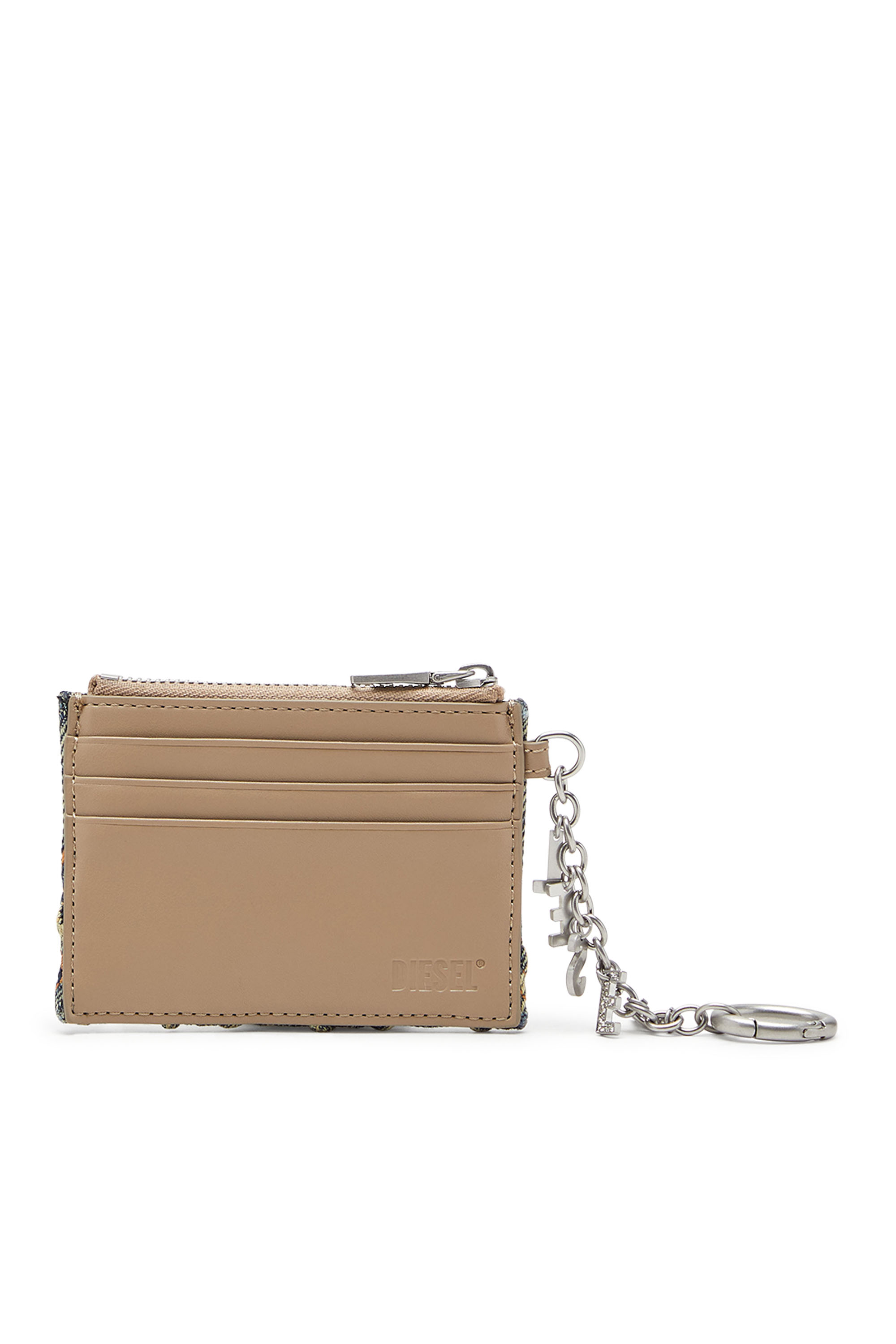 Diesel - CARD HOLDER WITH CHAIN, Damen Kartenetui aus gestepptem Argyle-Denim in Blau - 2