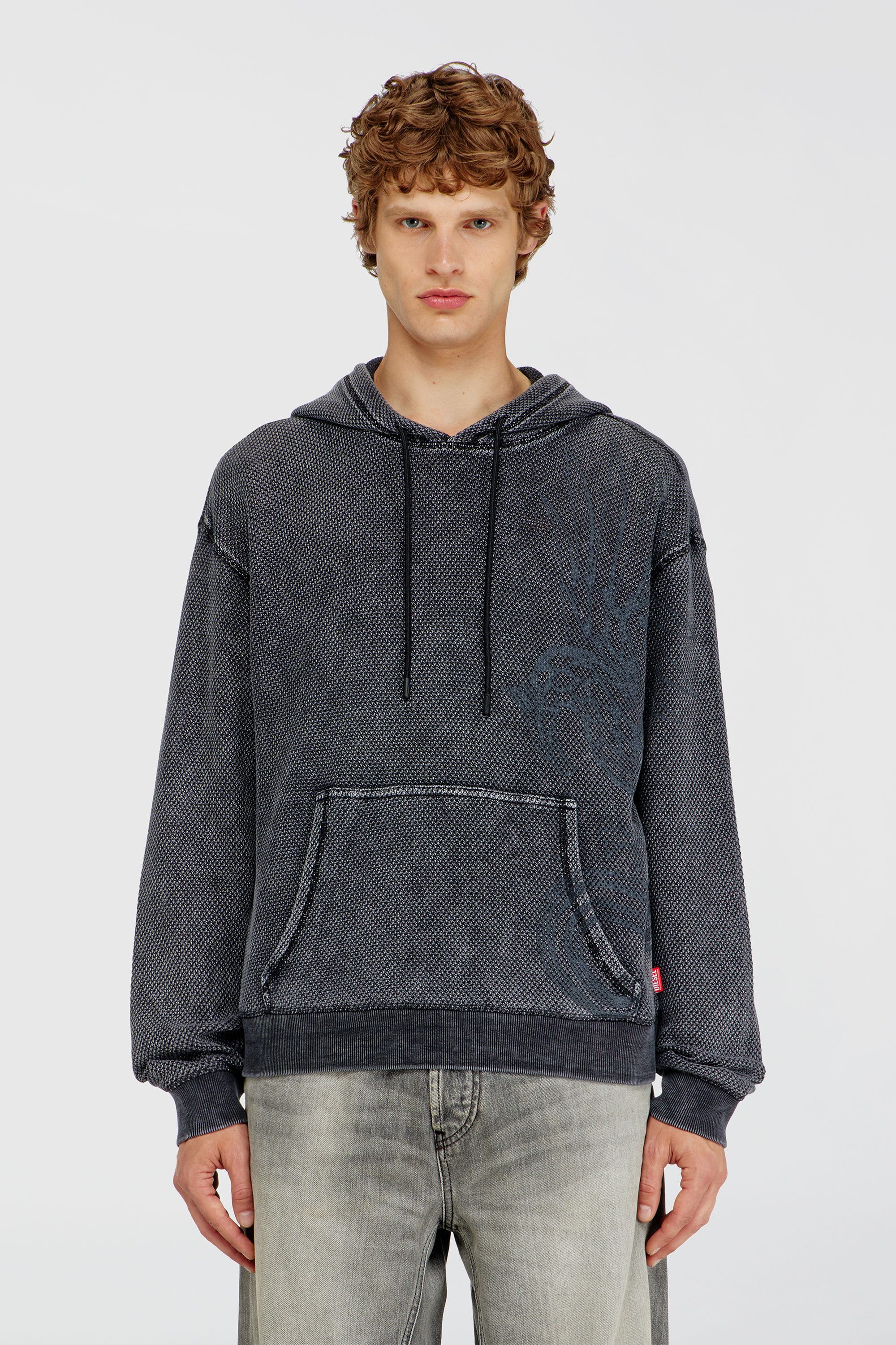 Diesel - S-NORM-HOOD-AA1, Herren Hoodie aus strukturiertem Baumwollmesh in Dunkelgrau - 1