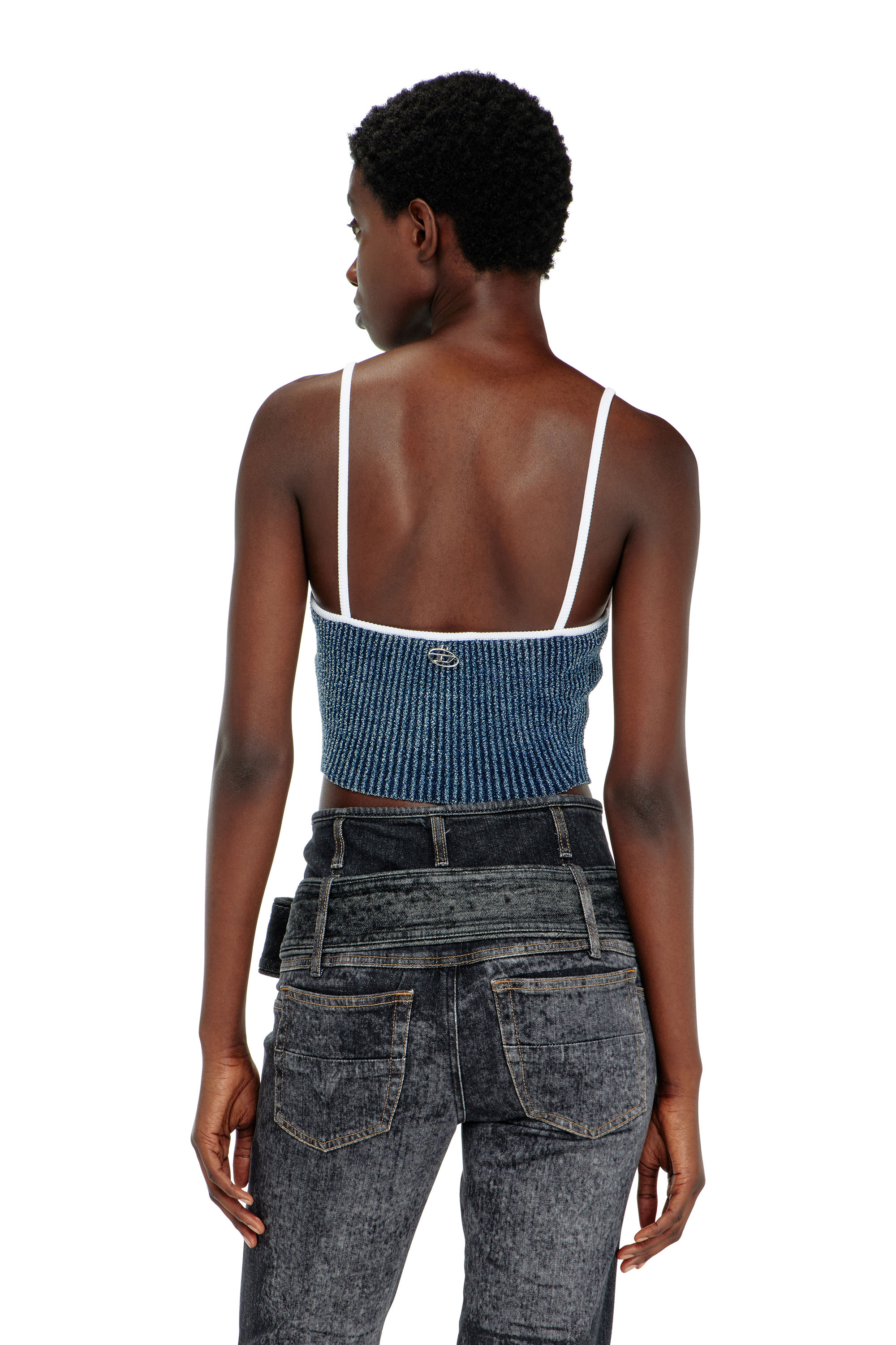 Diesel - M-ESTERE, Damen Crop-Top aus indigo boucl&eacute; Rippstrick in Blau/Weiss - 4