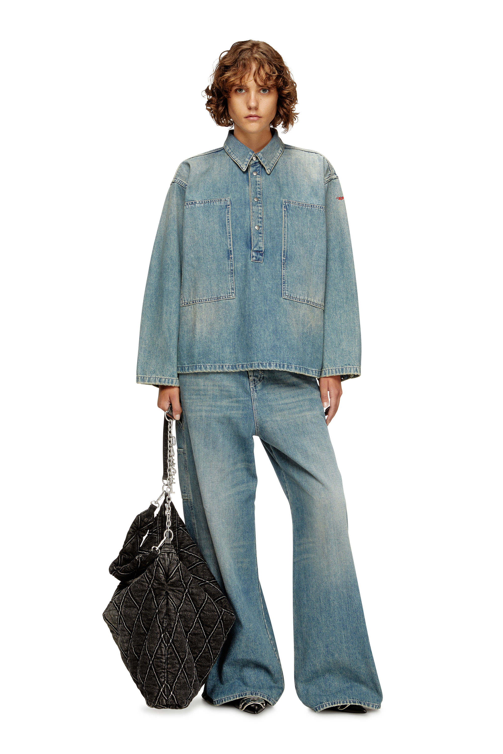 Diesel - DE-PRISS, Damen Henley-Oberteil aus Utility-Denim in Hellblau - 2
