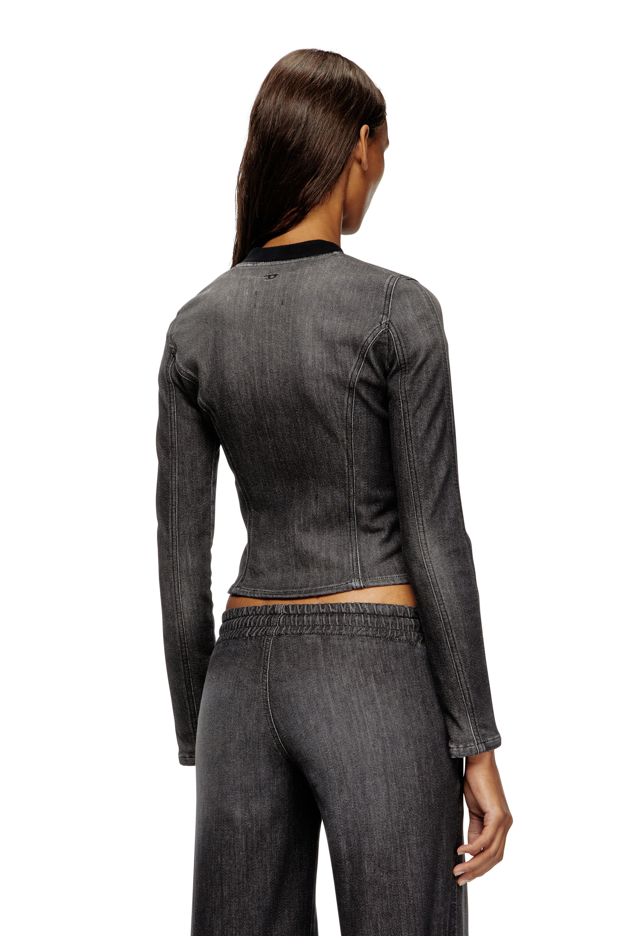 Diesel - DE-GARY-D JOGG, Damen Verkürzte Jacke aus einfarbigem Denim in Schwarz - 4