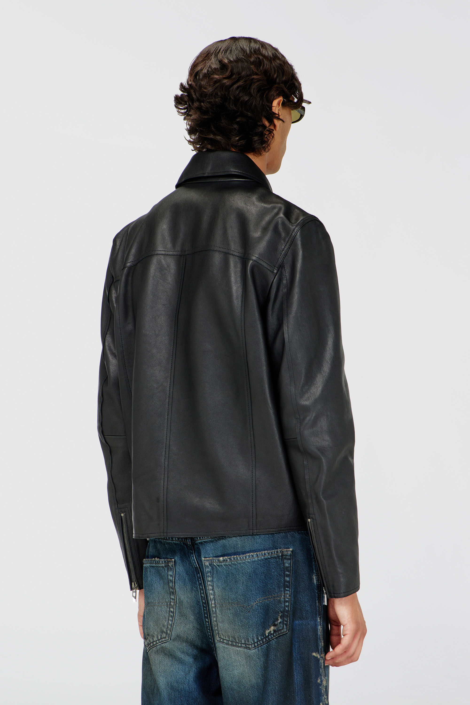 Diesel - L-KORN-A, Herren Jacke aus Leder mit Oval D-Pr&auml;gung in Schwarz - 4