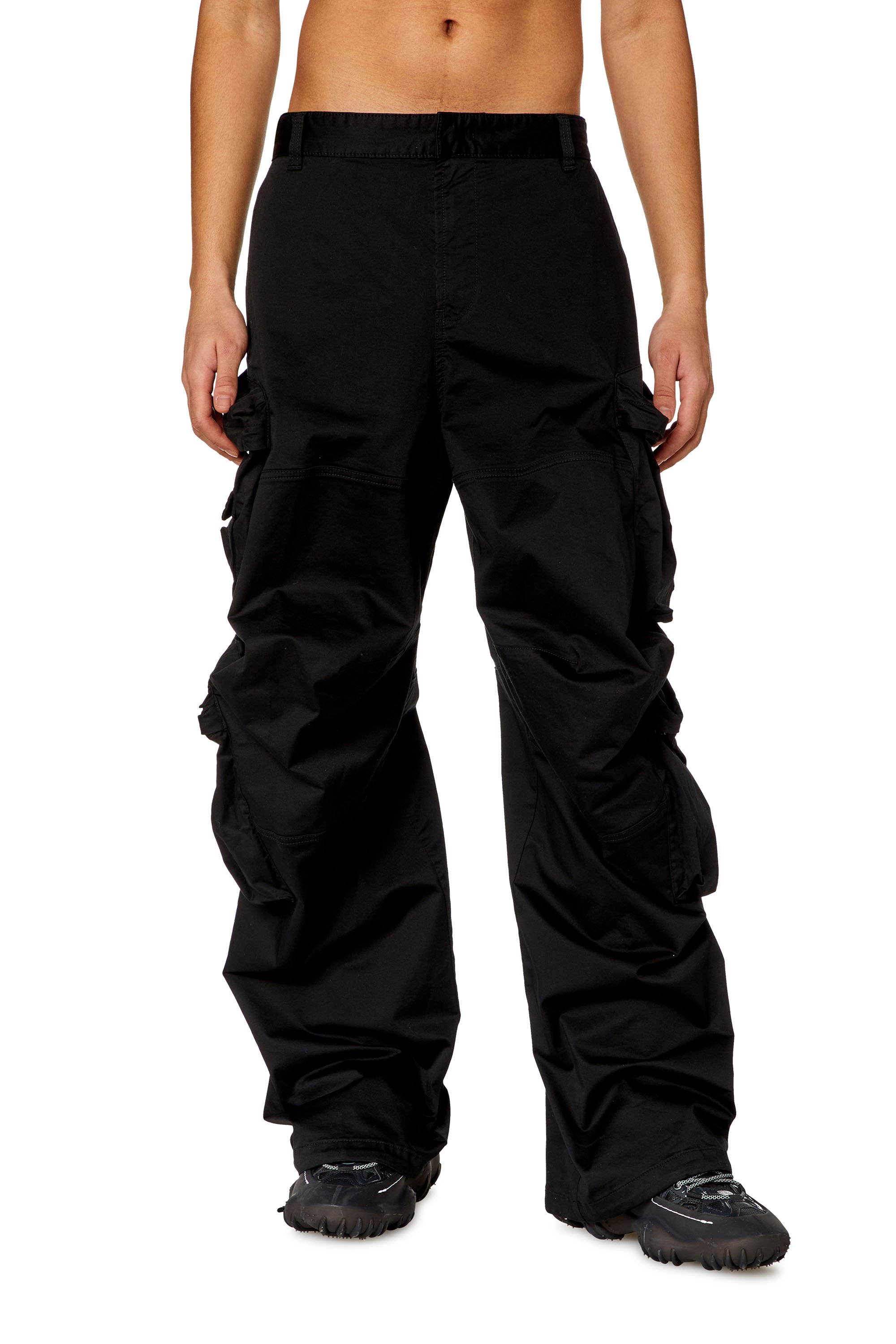 Diesel - P-HUGES-NEW, Man Cargo pants in stretch cotton satin in Black - Image 2