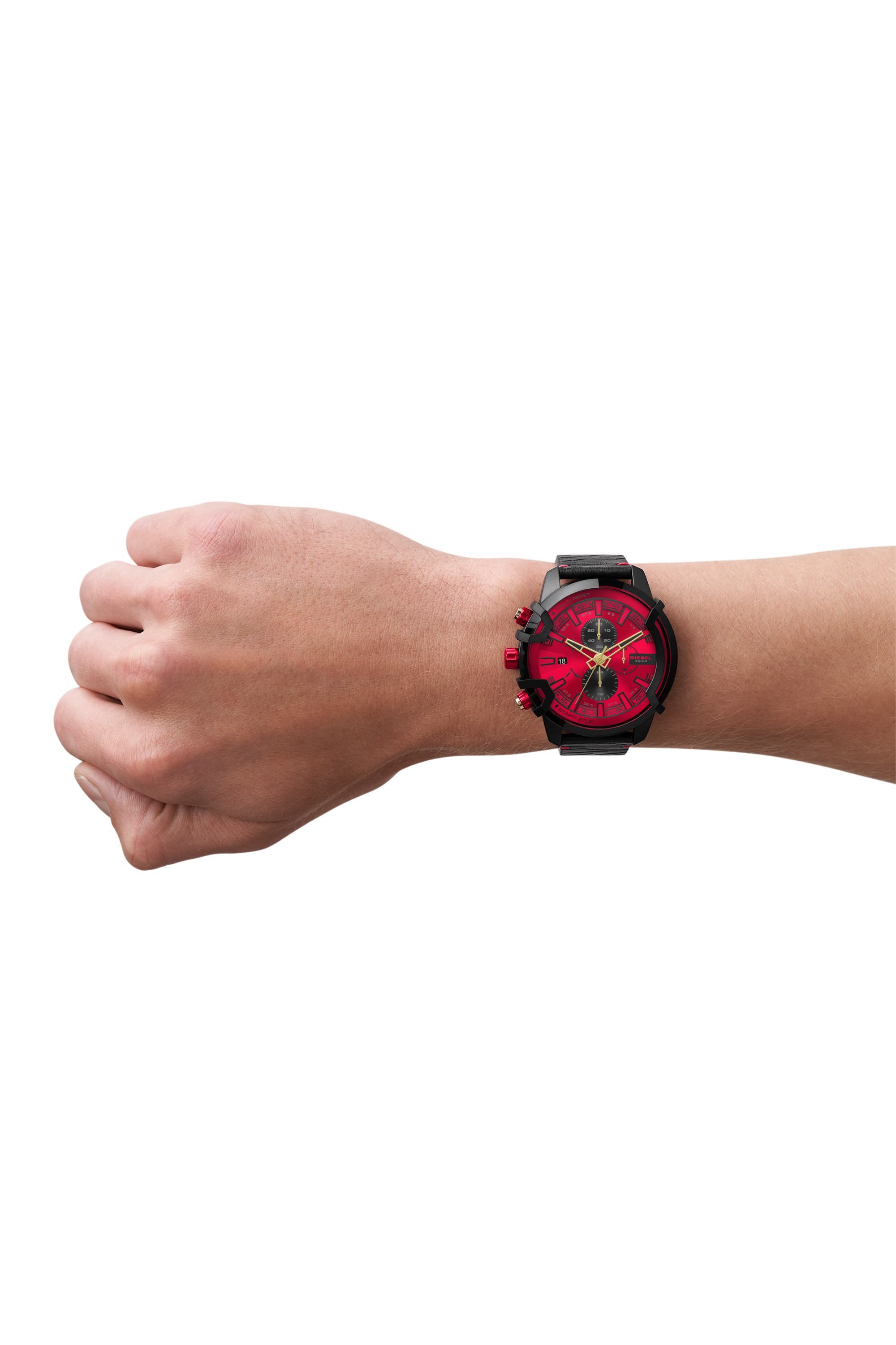 Diesel - DZ4583, Herren Griffed Armbanduhr mit Lederarmband in Schwarz/Rot - 5